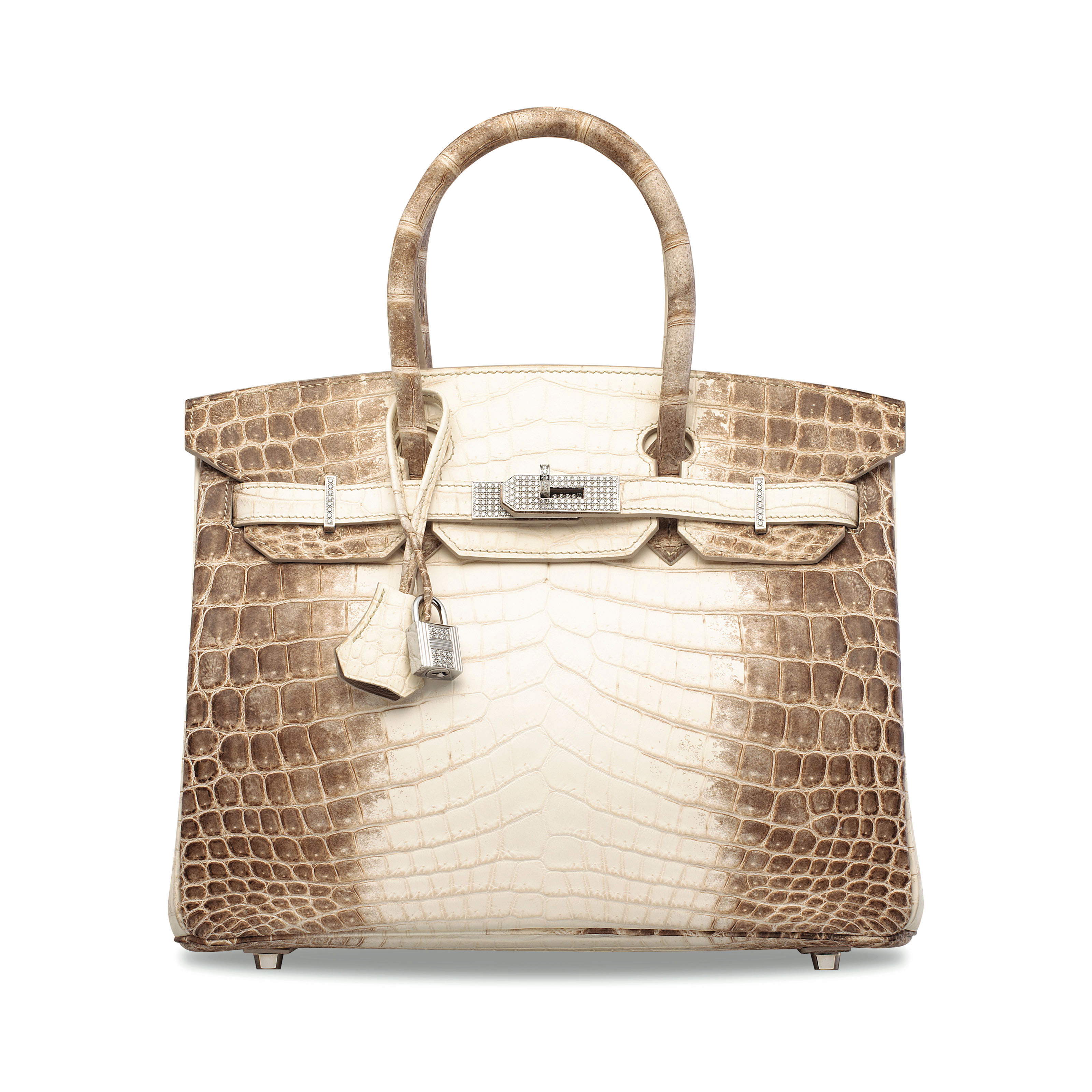 AN EXCEPTIONAL, MATTE WHITE HIMALAYA NILOTICUS CROCODILE DIAMOND BIRKIN 30 WITH 18K WHITE GOLD ...