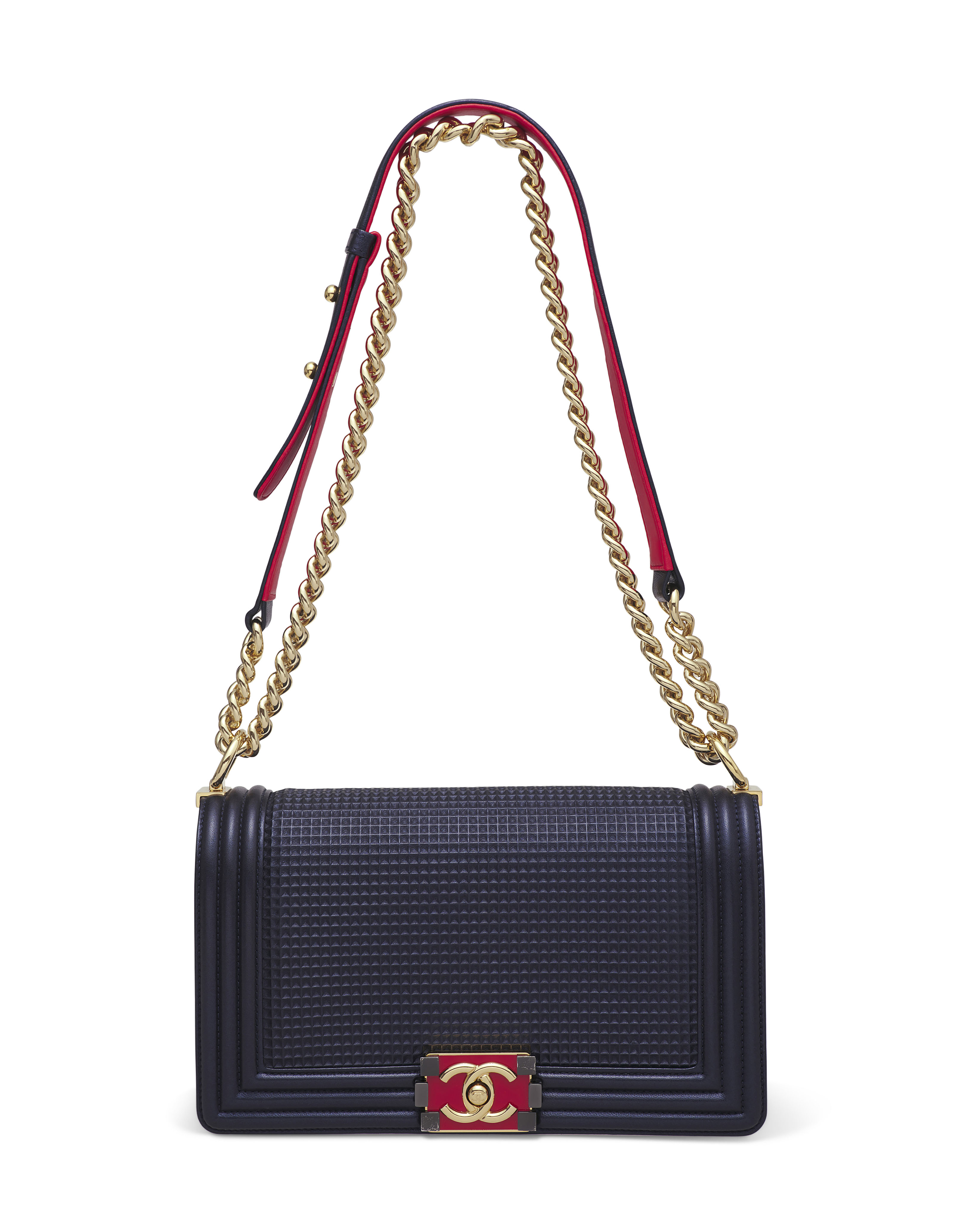 Chanel Boy Old Medium Red Lambskin Cube Lock GHW  Luxury Helsinki