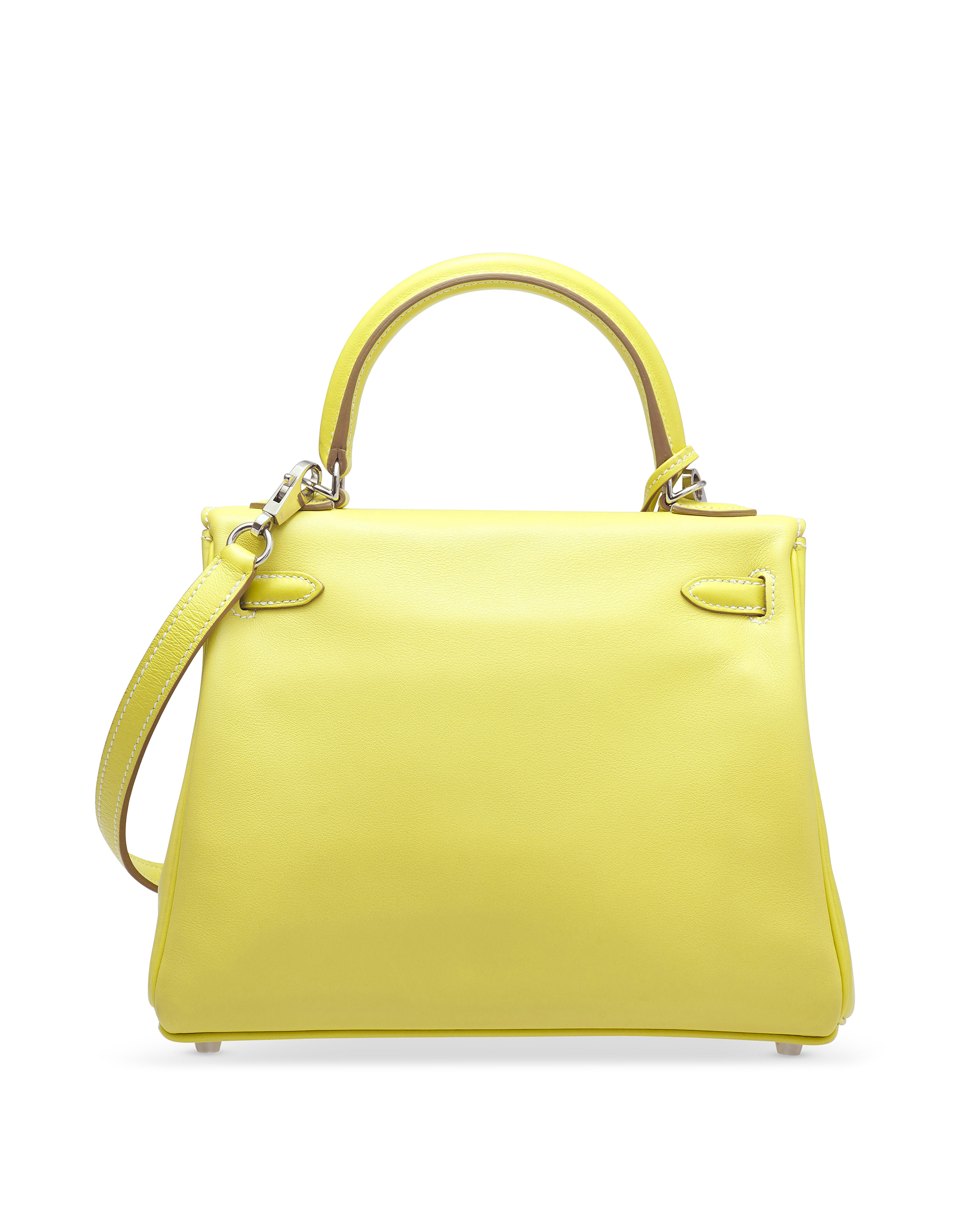 A LIME SWIFT LEATHER RETOURN KELLY 25 WITH PALLADIUM HARDWARE