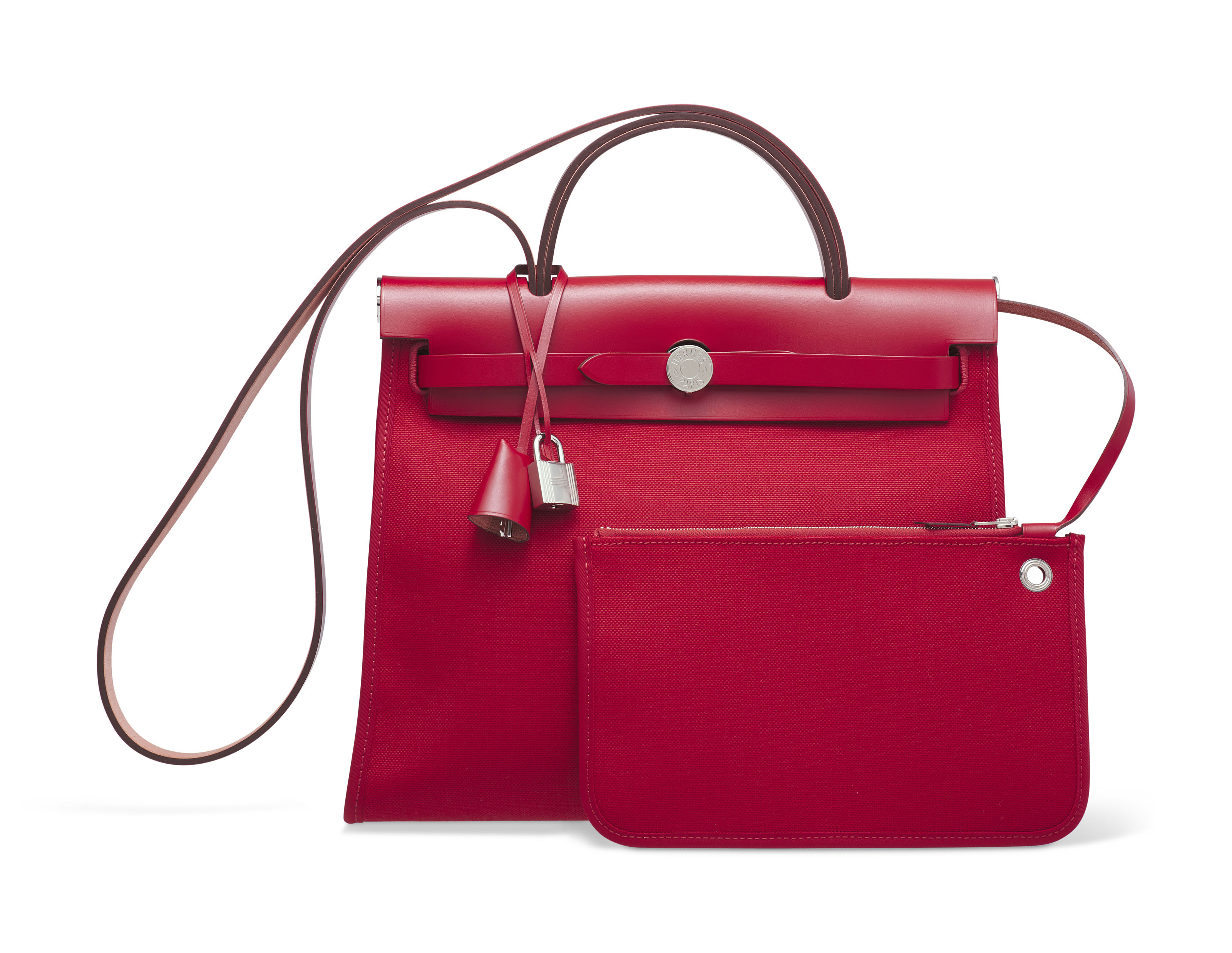A ROUGE PIMENT CANVAS VACHE HUNTER LEATHER HERBAG ZIP 31 WITH PALLADIUM HARDWARE HERMES 2019 Christie s