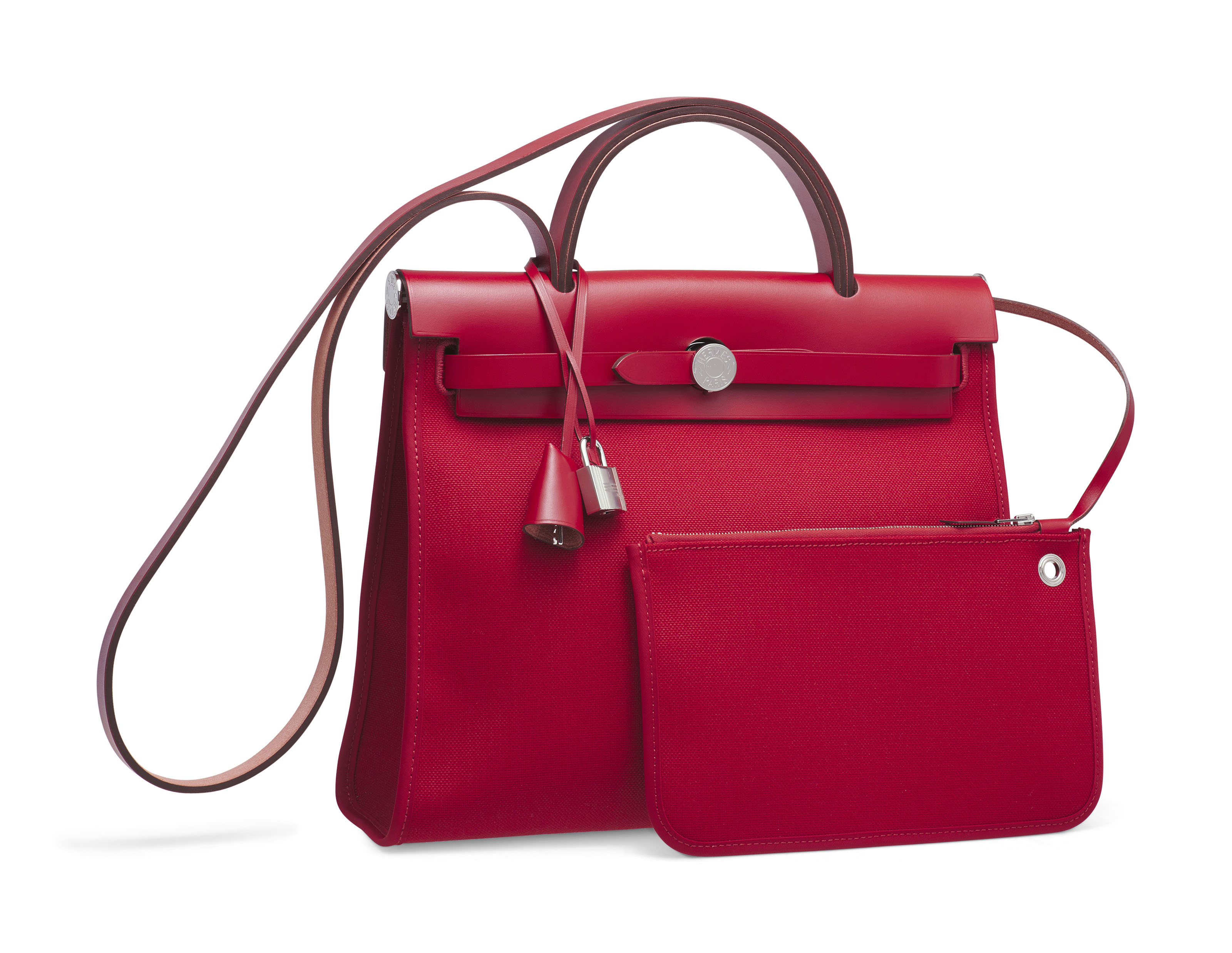 A ROUGE PIMENT CANVAS VACHE HUNTER LEATHER HERBAG ZIP 31 WITH PALLADIUM HARDWARE HERMES 2019 Christie s
