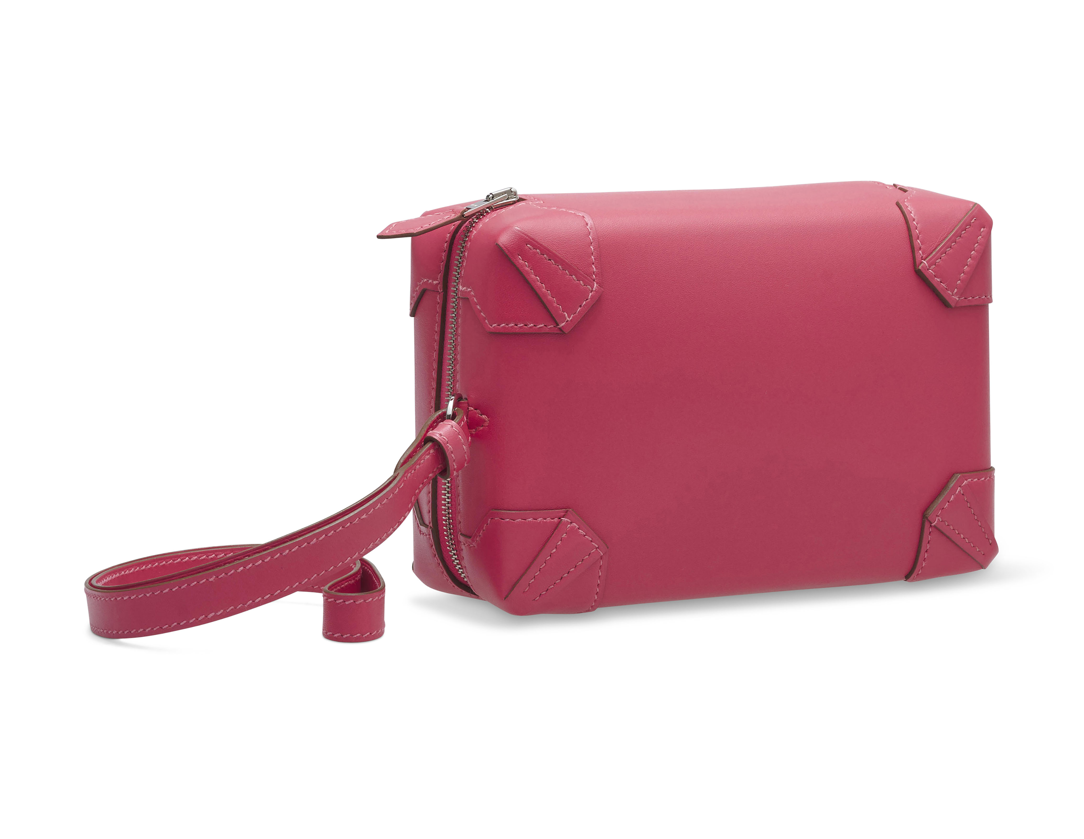 A ROSE LIPSTICK TADELAKT LEATHER MINI MAXIBOX WITH PALLADIUM
