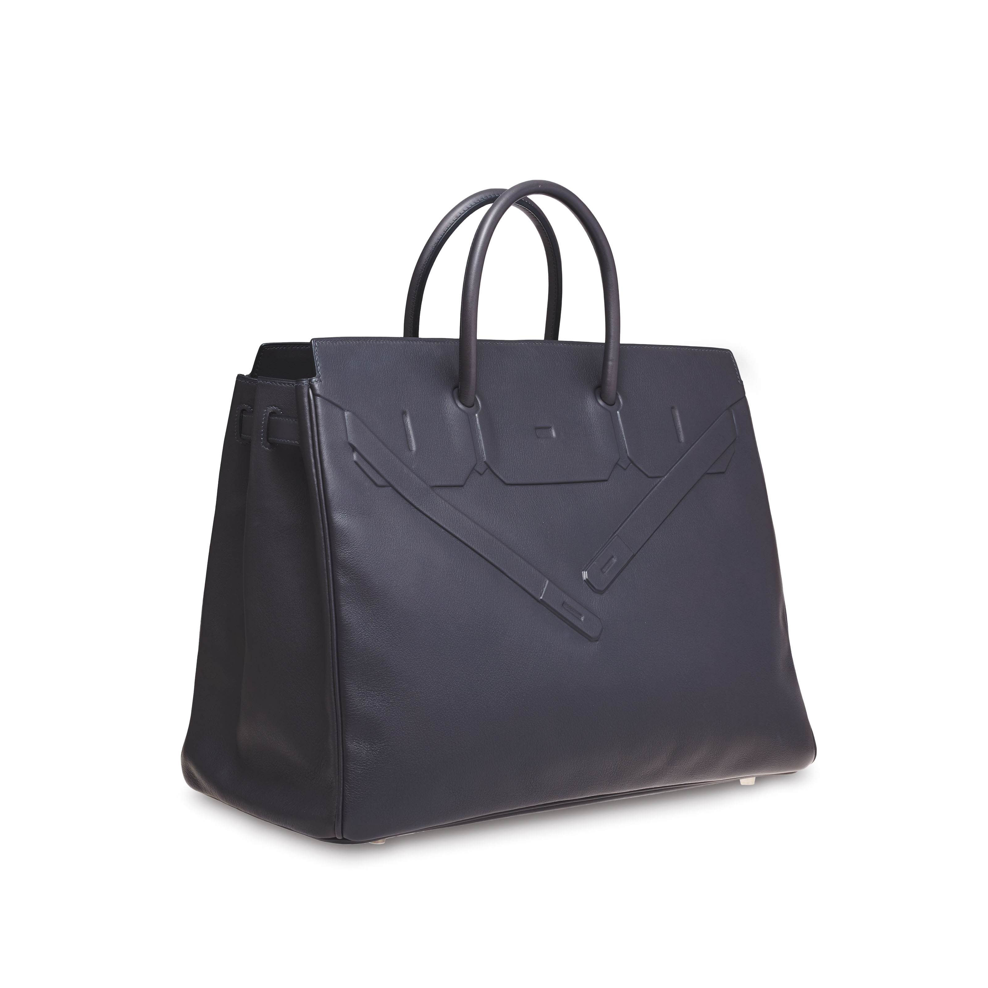 A RARE, ARDOISE EVERCALF LEATHER SHADOW BIRKIN 40 WITH