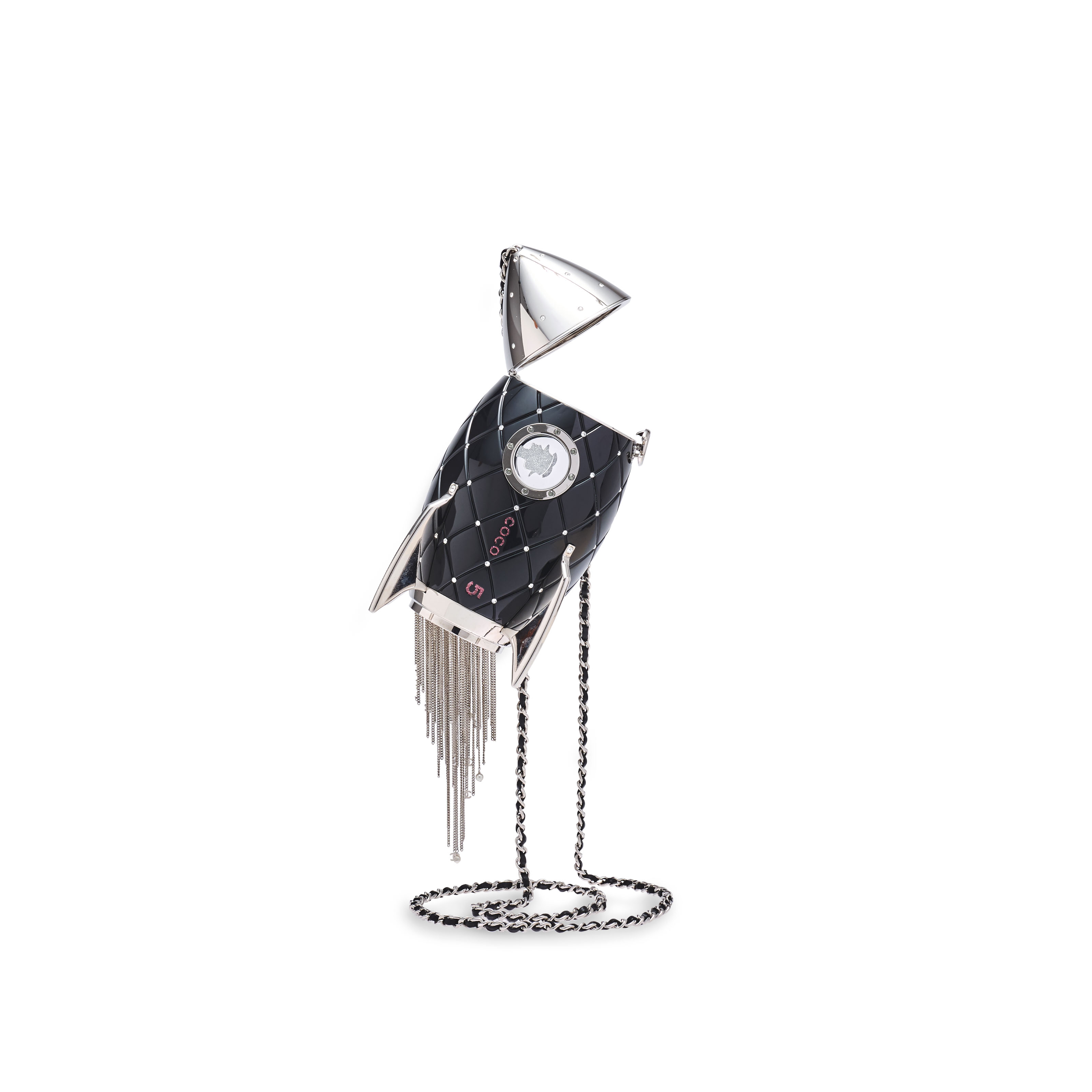 CHANEL Plexiglass Crystal Rocket Ship Minaudière Clutch Black 540440   FASHIONPHILE