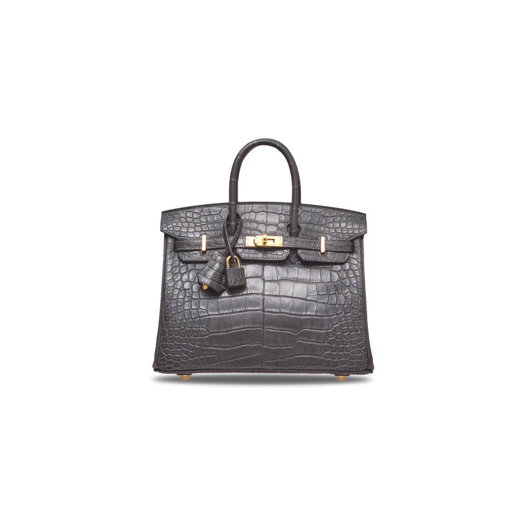 A MATTE GRAPHITE ALLIGATOR BIRKIN 25 WITH GOLD HARDWARE