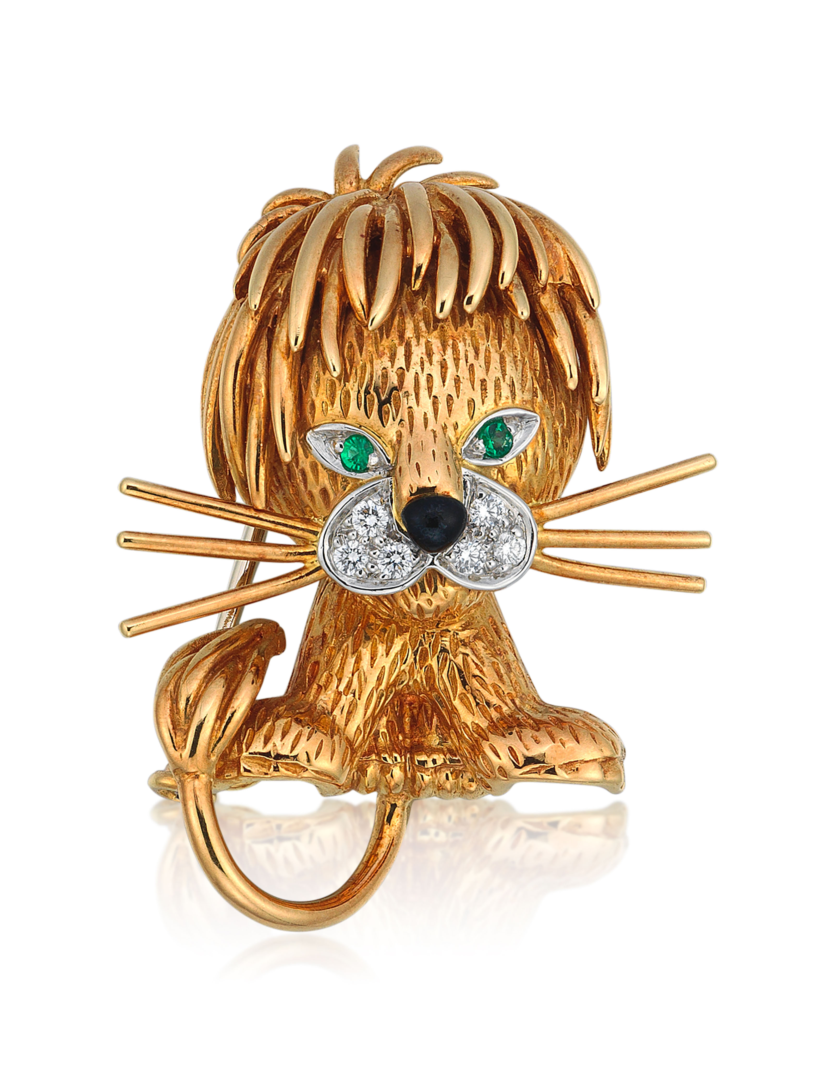 Catalog image of VAN CLEEF & ARPELS EMERALD, ONYX AND DIAMOND 'LION ÉBOURIFFÉ' BROOCH