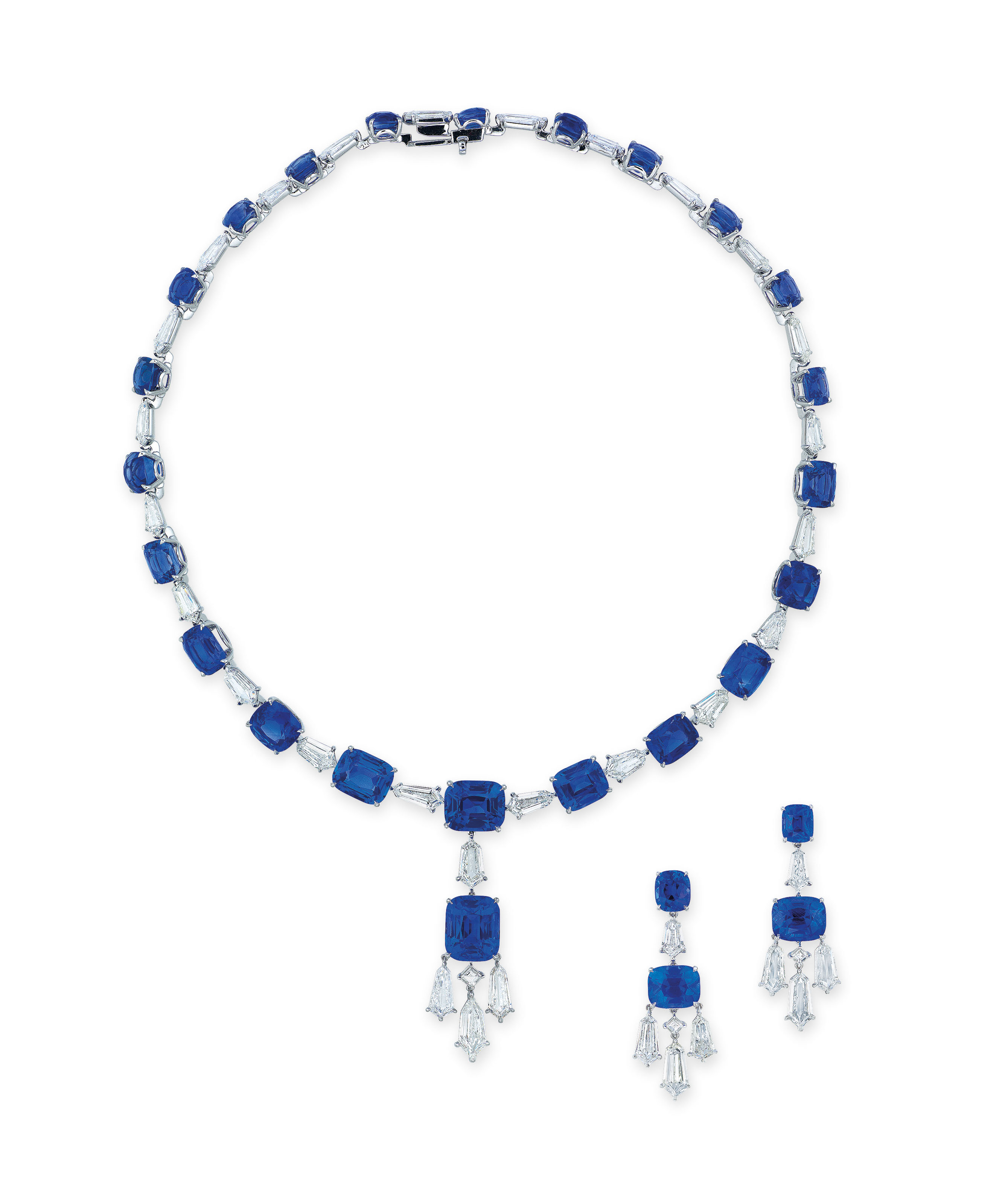 Sapphire and diamond necklace and earrings set clearance