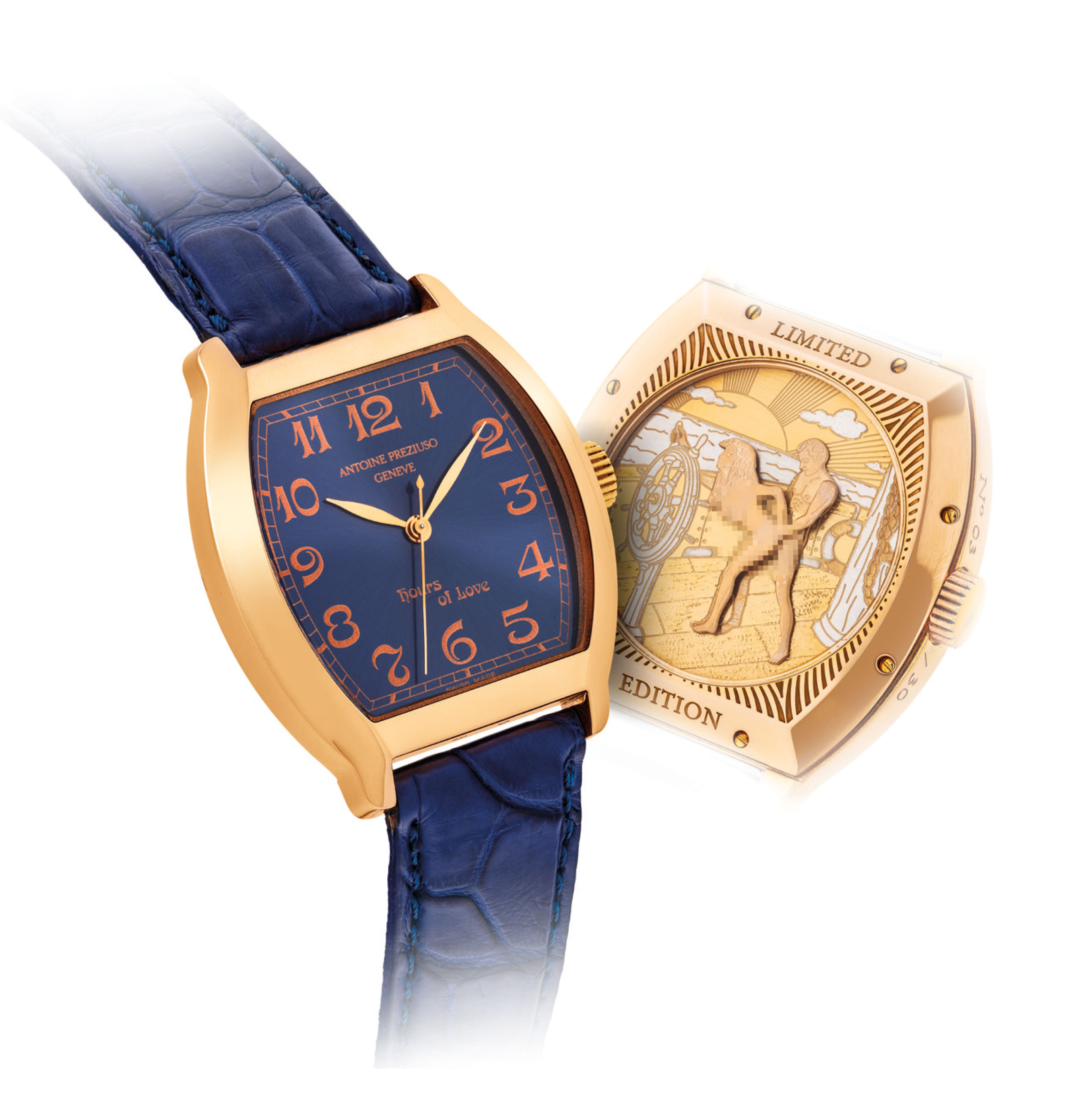UNIVERSAL GENEVE. A FINE AND UNIQUE PLATINUM 18K PINK GOLD AND DIAMOND SET RECTANGULAR DOUBLE DIALED CABRIOLET WRISTWATCH WITH JUMP HOUR DUAL TIME DATE AND MOTHER OF PEARL DIAL SIGNED UNIVERSAL GENEVE...
