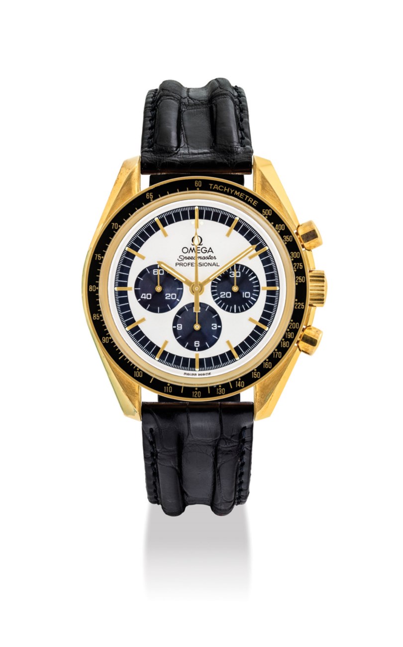 OMEGA. A VERY RARE AND ATTRACTIVE 18K GOLD LIMITED EDITION CHRONOGRAPH