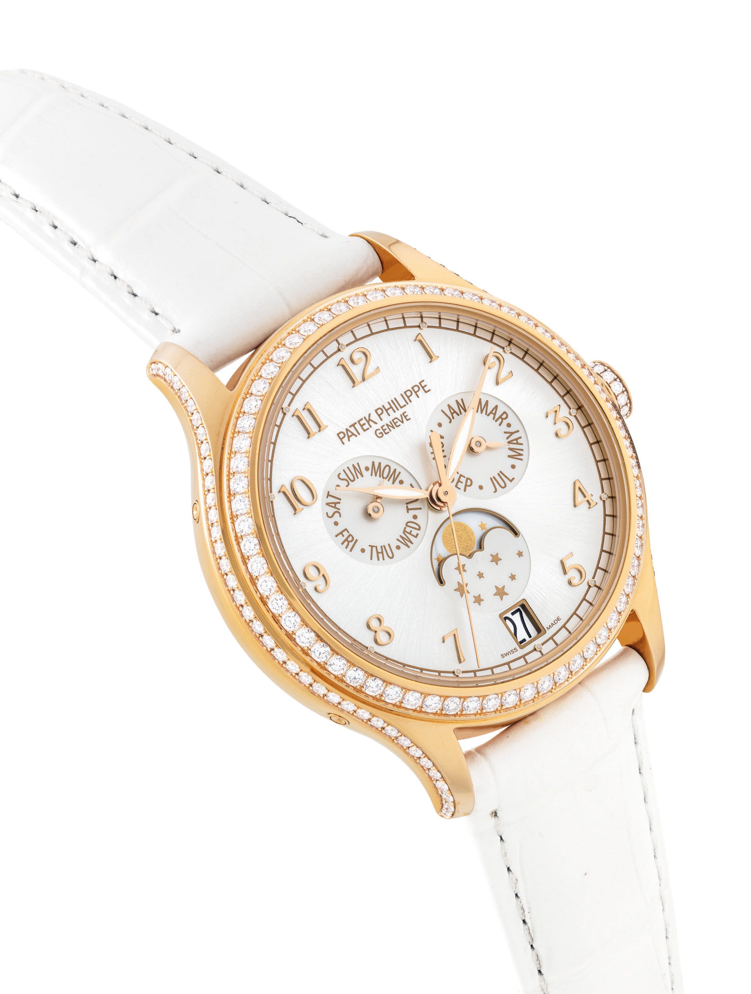 PATEK PHILIPPE. A LADY'S FINE 18K PINK GOLD AND DIAMONDSET AUTOMATIC