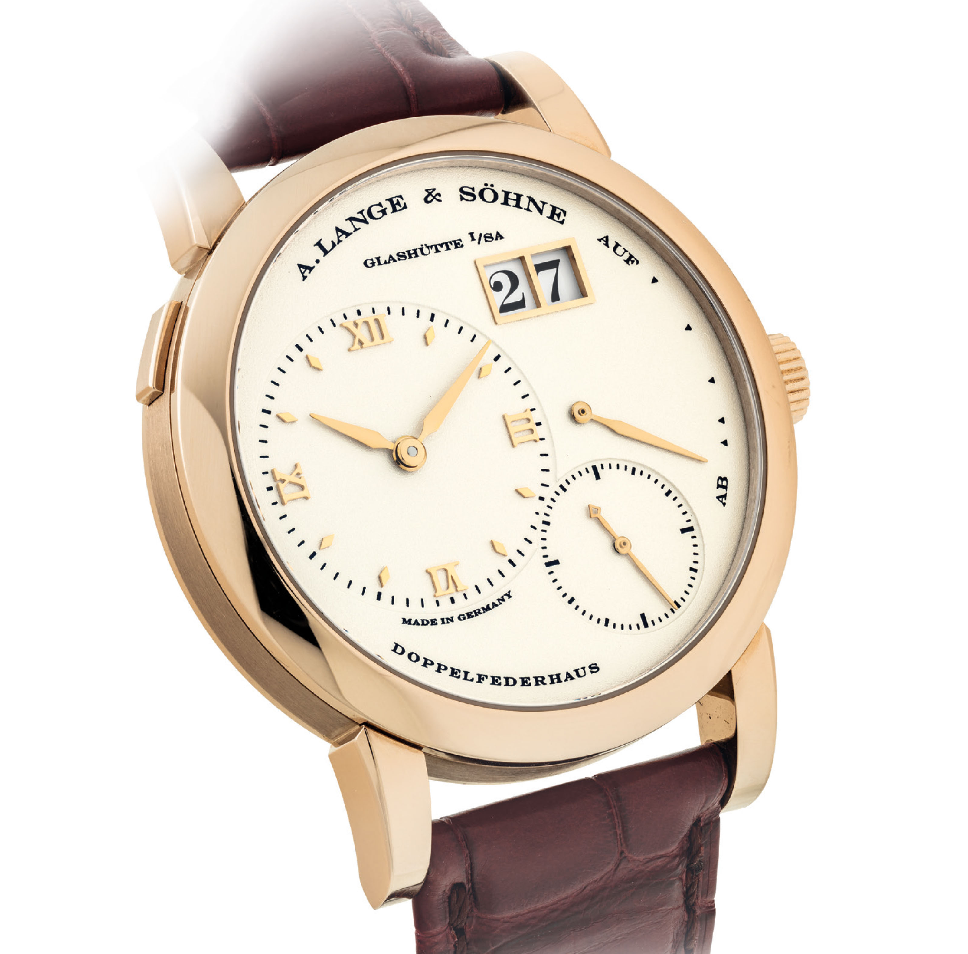 A Lange Sohne A Fine And Very Rare 18k Honey Gold Limited Edition Wristwatch With Power Reserve And Oversized Date Signed A Lange Sohne Glashutte I Sa Lange 1 Honey Gold Model