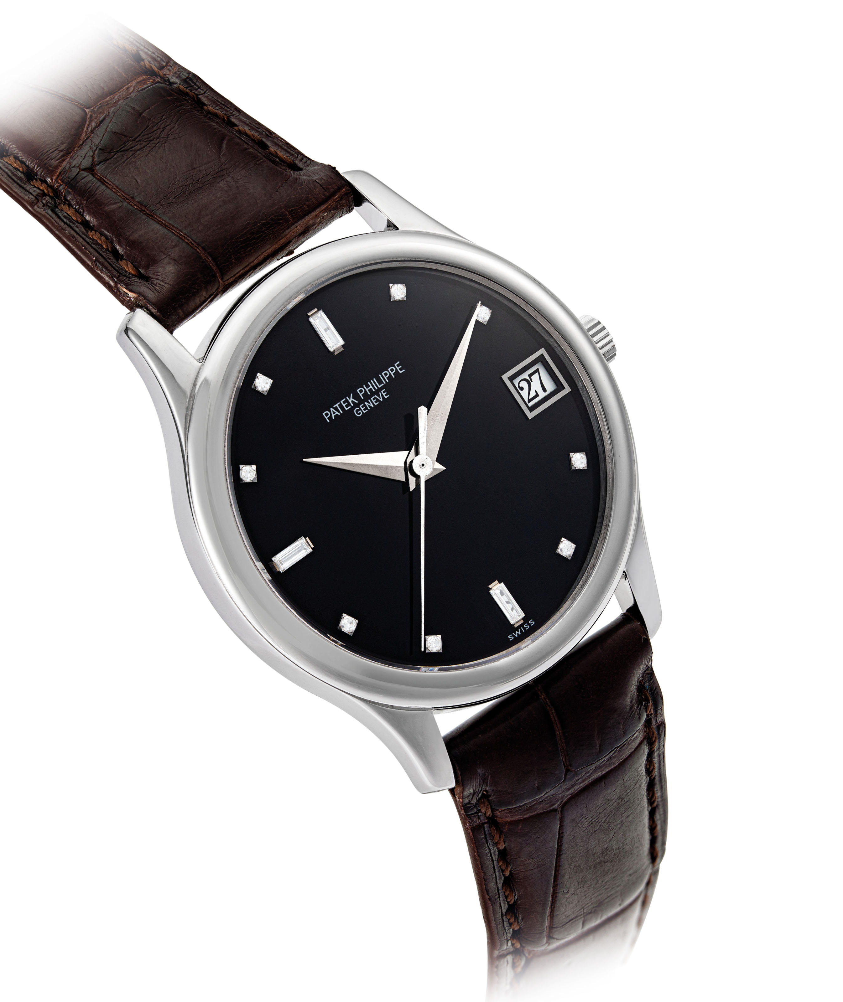Patek Philippe A Rare 18k White Gold And Diamond Set Automatic Wristwatch With Sweep Centre Seconds And Date