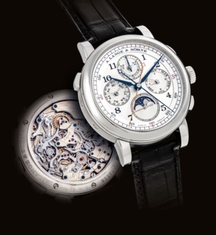 A Lange Sohne A Very Fine And Rare Platinum Perpetual Calendar Split Seconds Chronograph Wristwatch With Moon Phases Power Reserve And Leap Year Indication