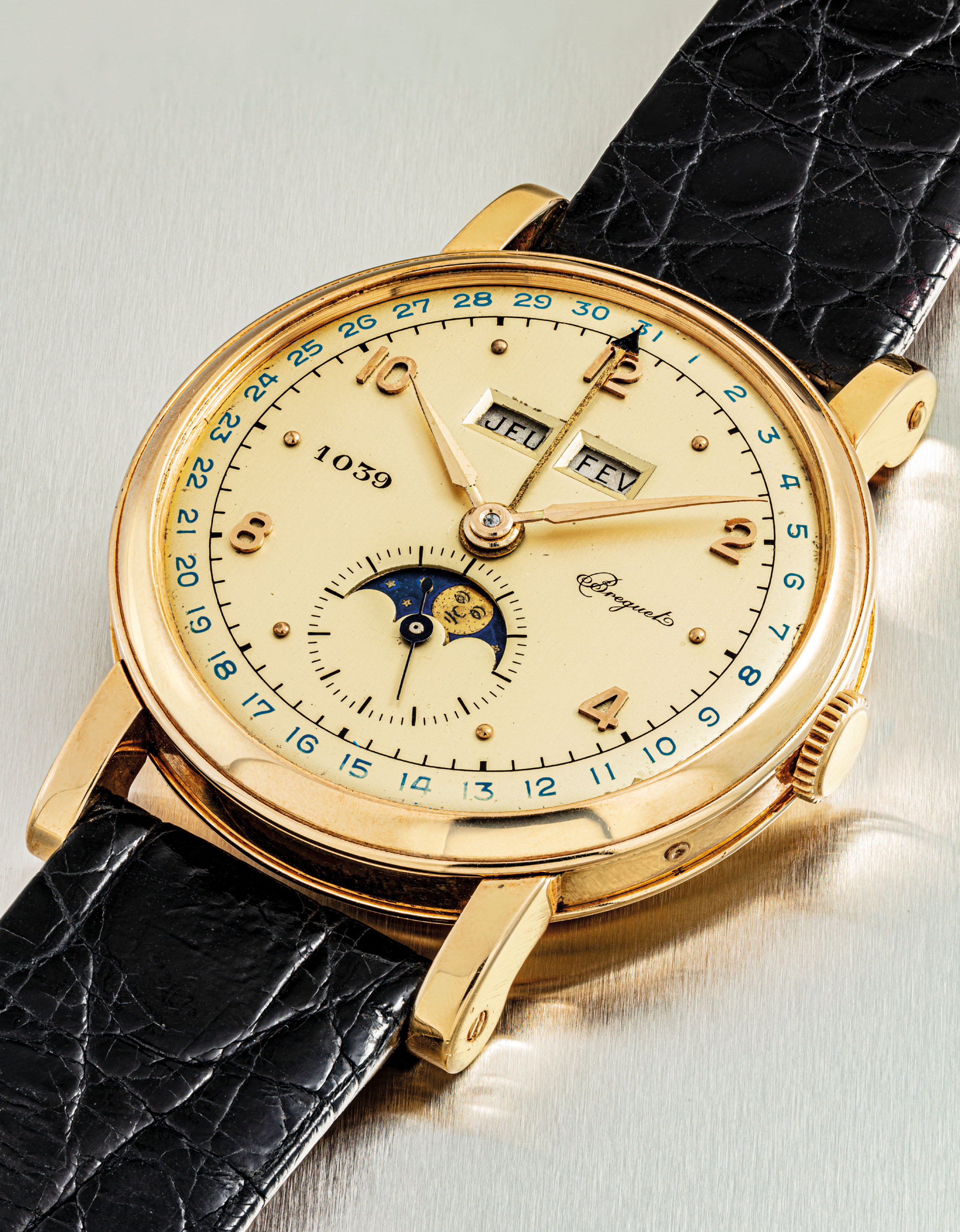 BREGUET. A VERY FINE AND EXTREMELY RARE 18K GOLD TRIPLE CALENDAR