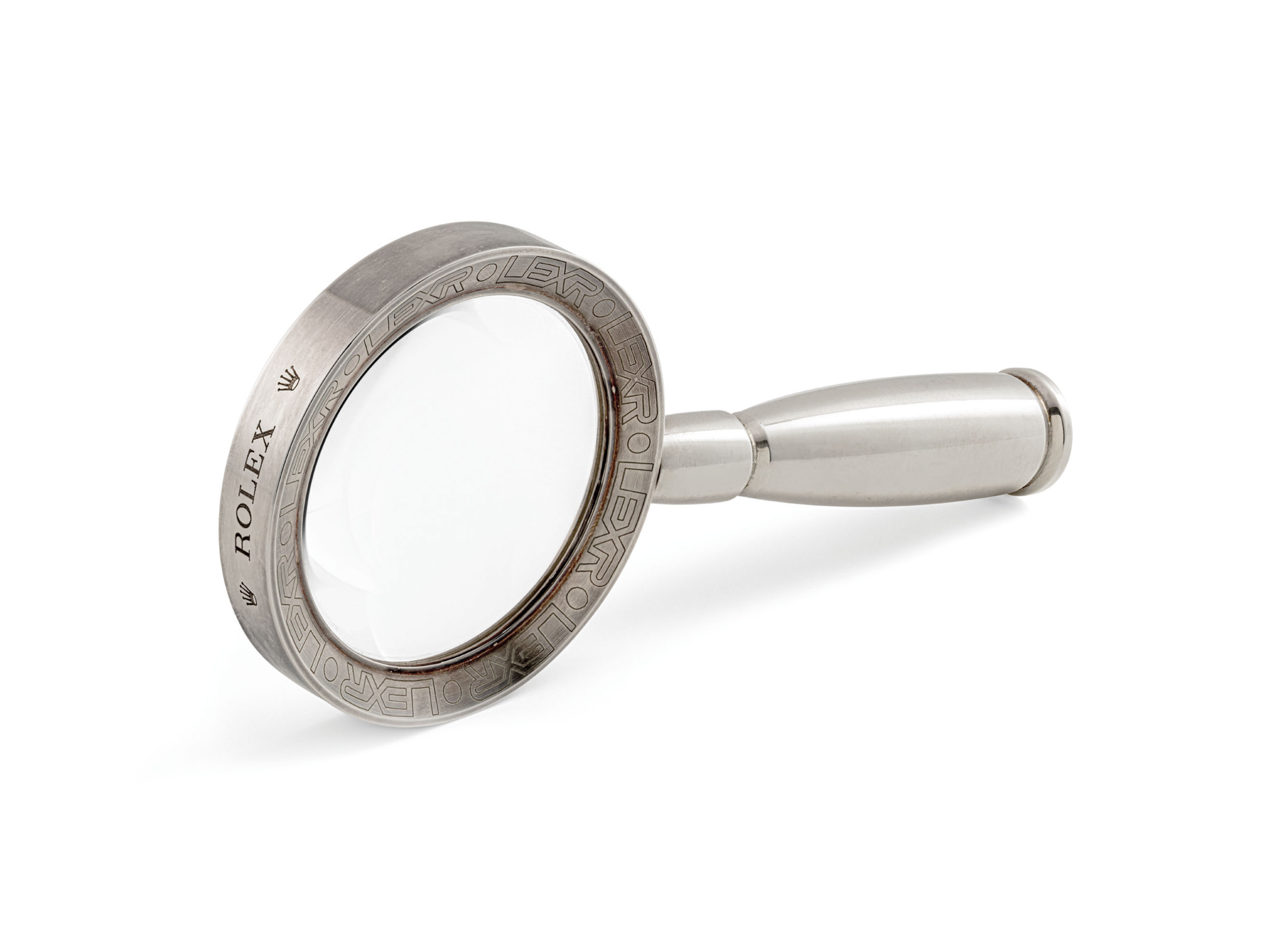 ROLEX. A FINE STERLING SILVER MAGNIFYING GLASS SIGNED ROLEX