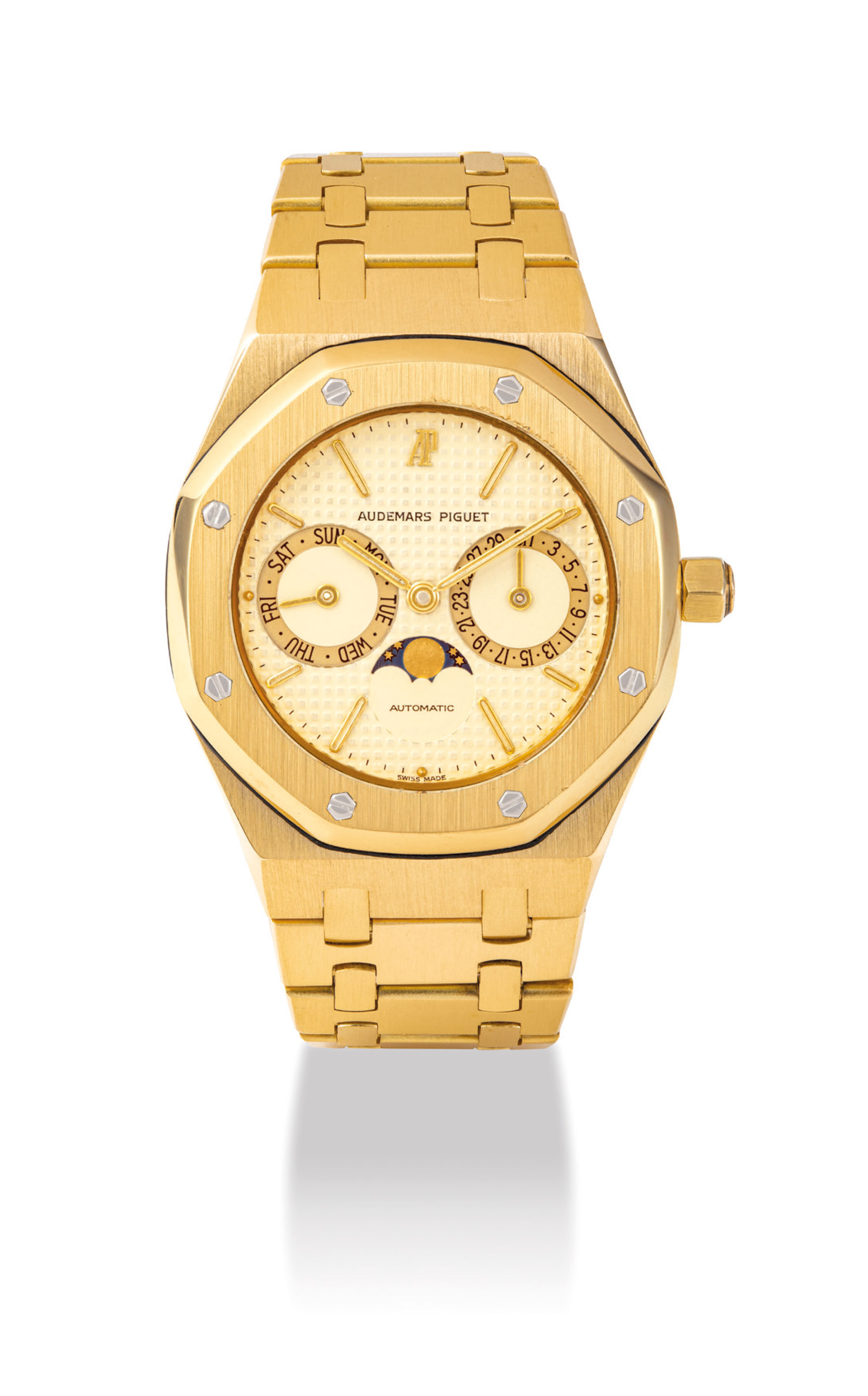 Audemars Piguet A Fine 18k Gold Automatic Wristwatch With Day Date Moon Phases And Bracelet Signed Audemars Piguet Royal Oak Model No 1177 Movement No 264 987 Case No C46828 Circa 1988