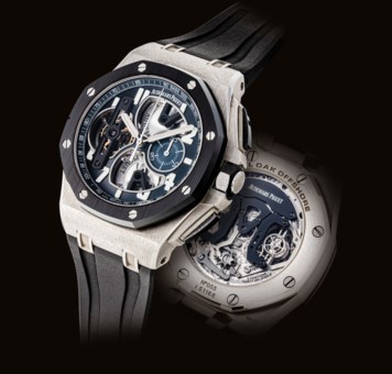 Audemars Piguet A Very Fine And Rare Platinum And Ceramic Semi Skeletonised Tourbillon Chronograph Wristwatch