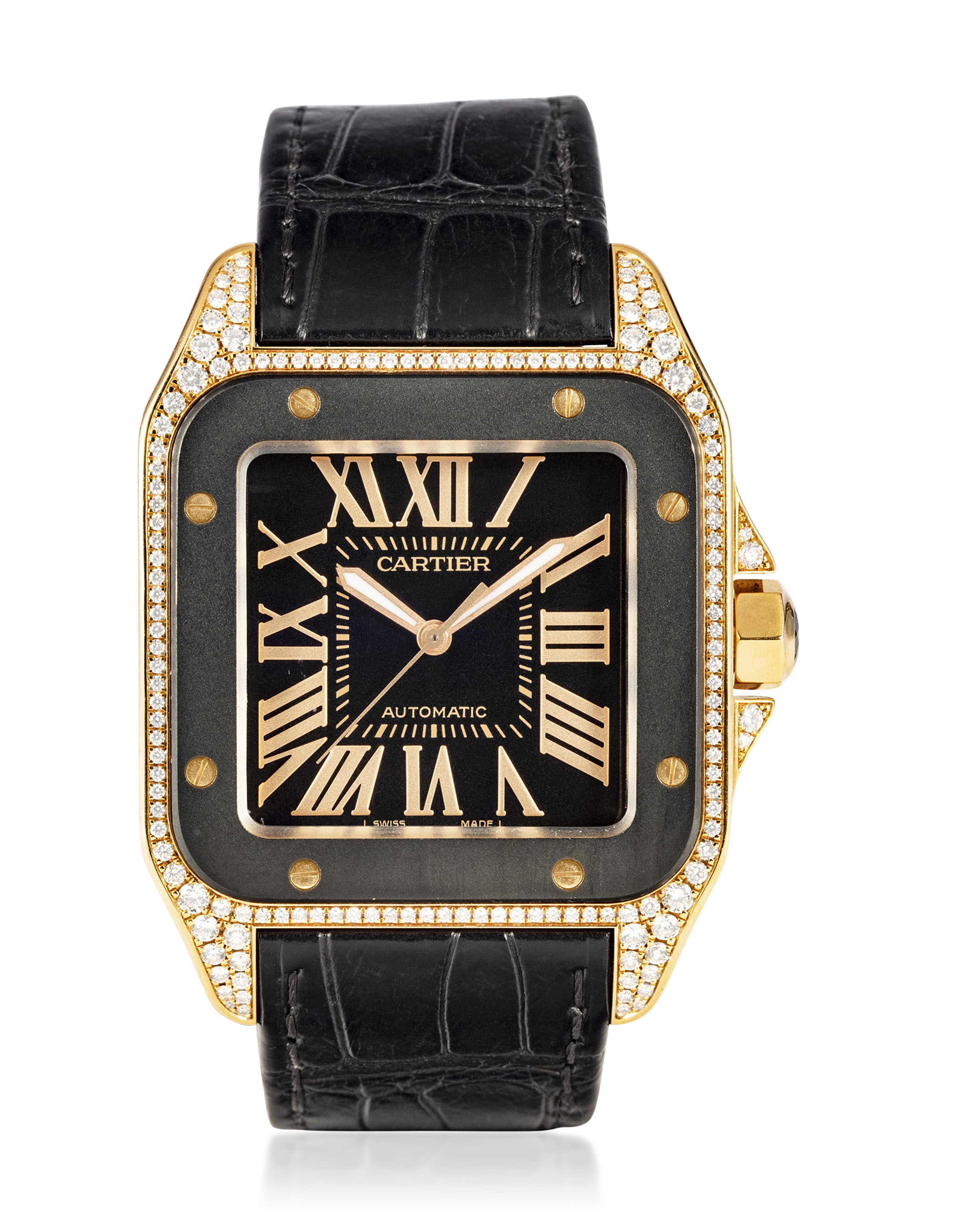 CARTIER, PINK GOLD AND DIAMOND-SET SANTOS 100, Christie's