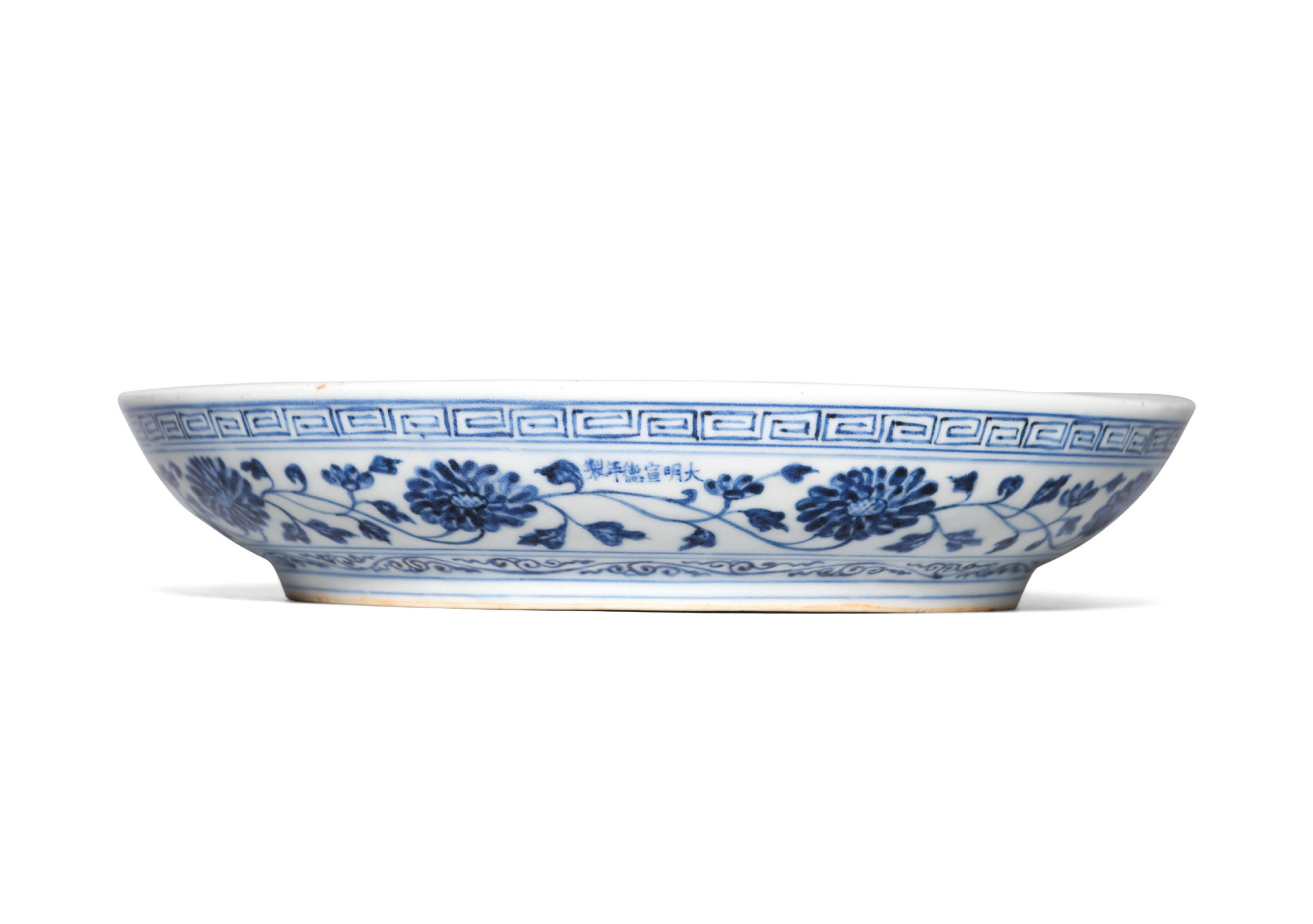 ◇古寳堂◇明宣德年製款青花纏枝花松鶴延年紋供盤古陶瓷品極細工古置物