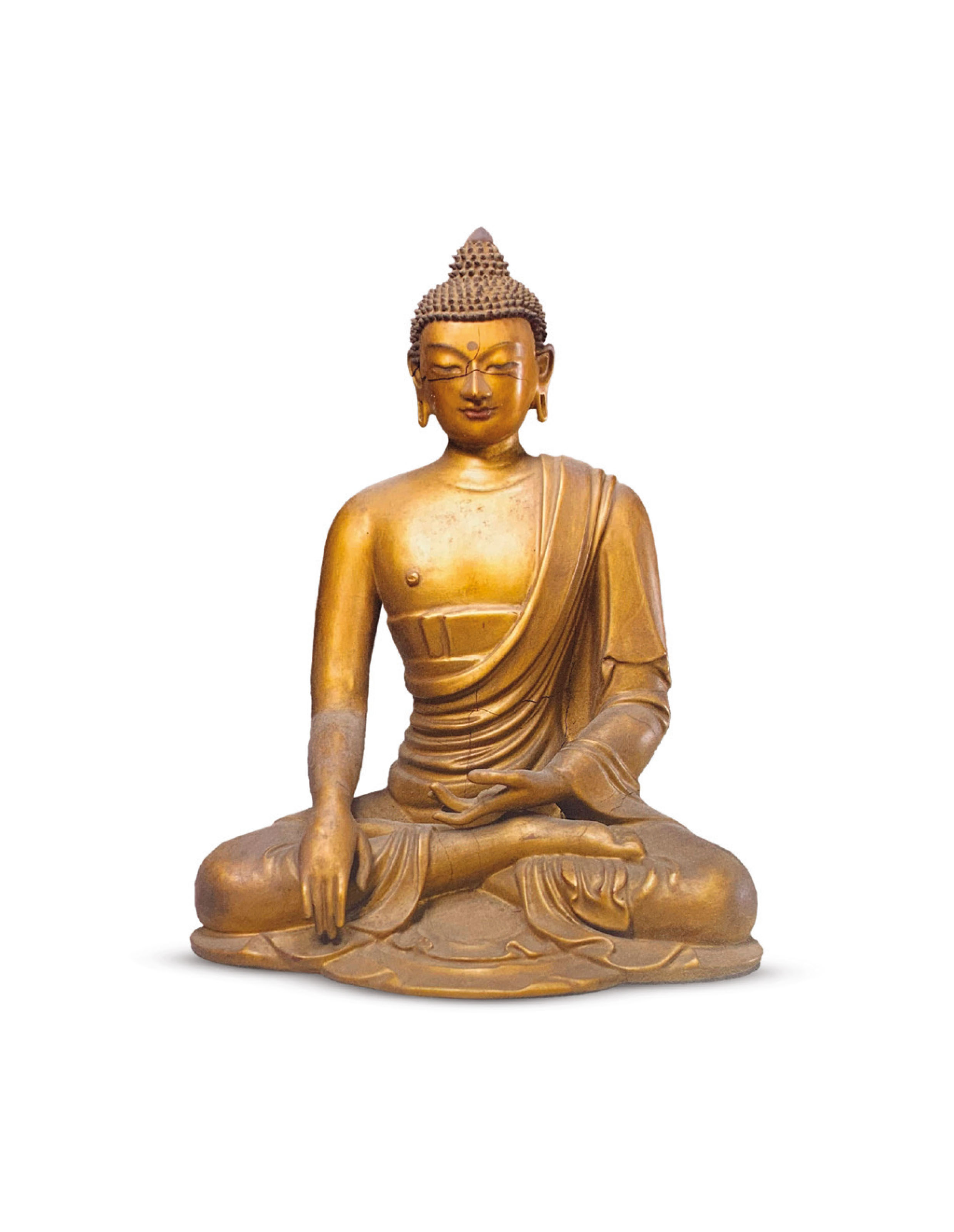 a highly important and monumental imperial gilt lacquered wood figure of the medicine buddha