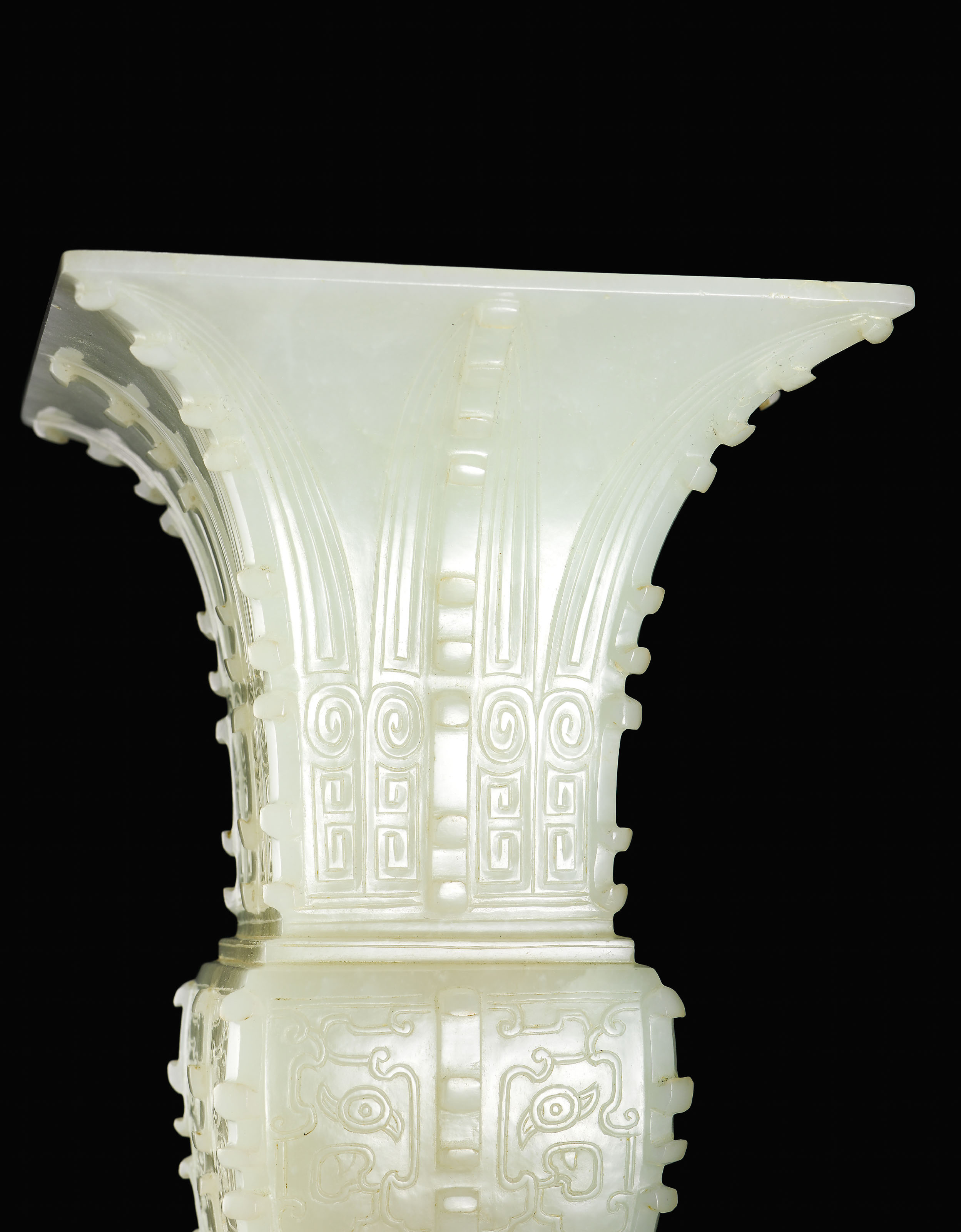 A SUPERB WHITE JADE ARCHAISTIC FANGGUFORM VASE , QIANLONG PERIOD (1736