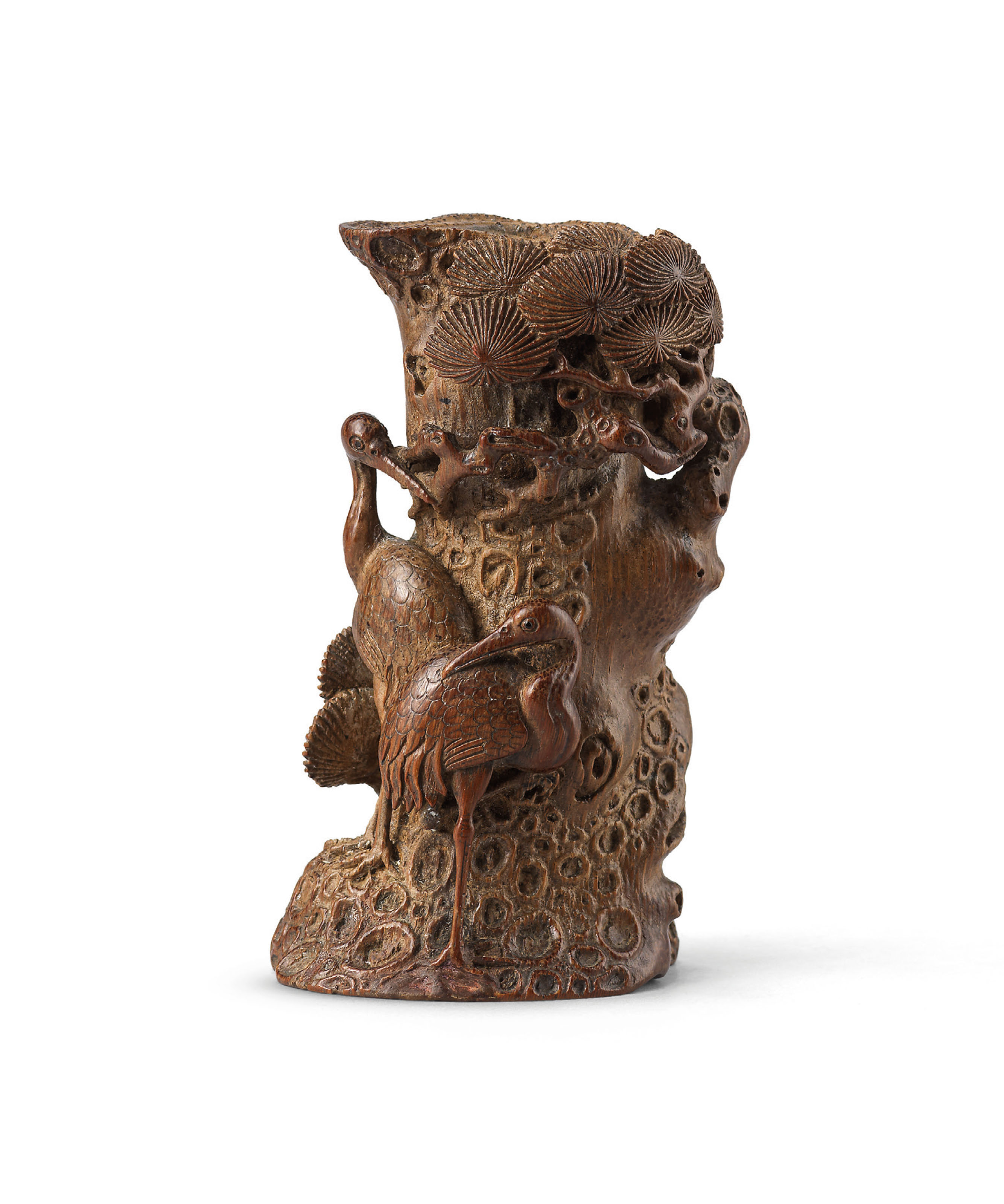 清十七世紀竹雕松鶴延年筆筒, EARLY QING DYNASTY, 17TH CENTURY
