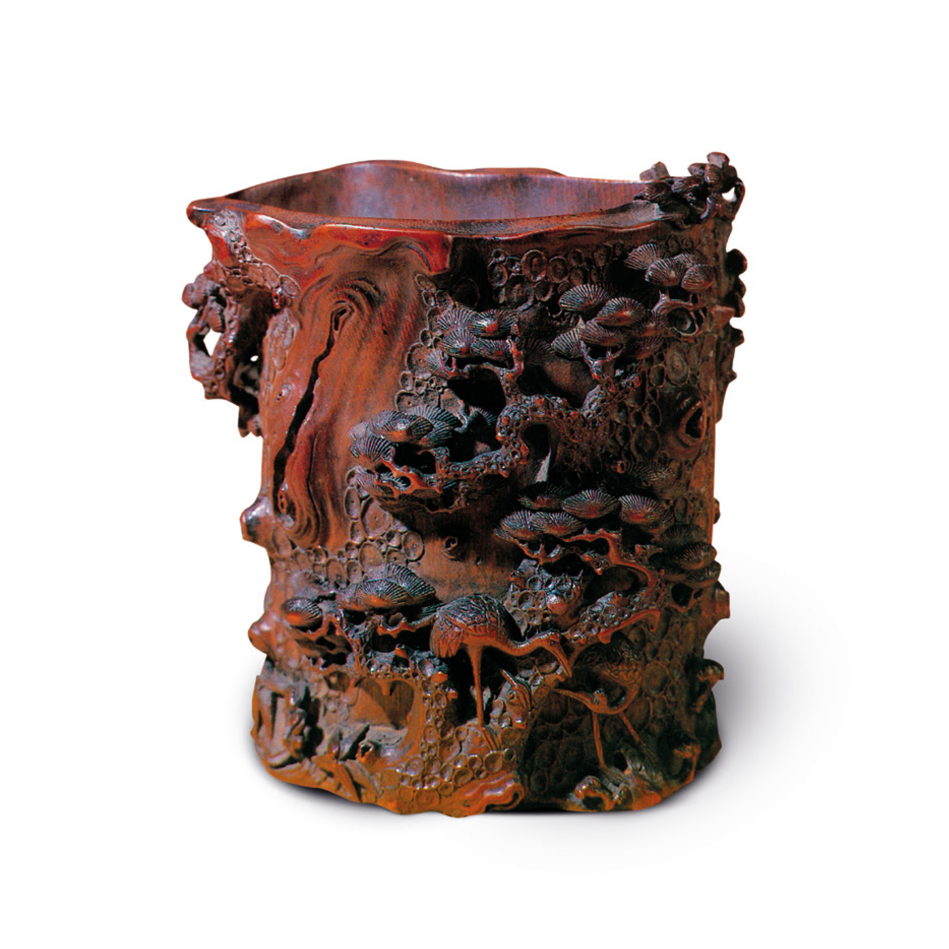 清十七世紀竹雕松鶴延年筆筒, EARLY QING DYNASTY, 17TH CENTURY