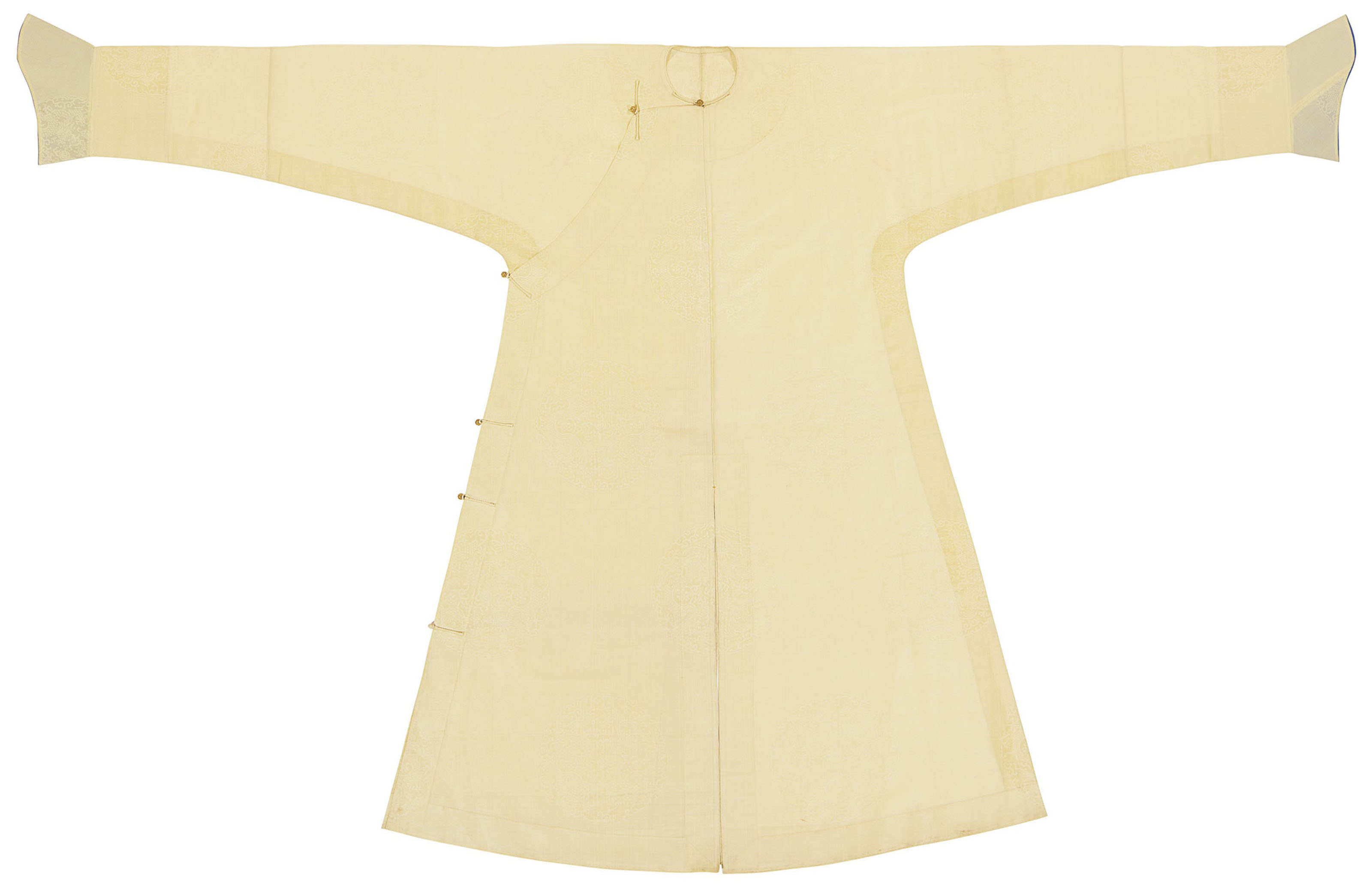An extremely rare pale yellow gauze man&rsquo;s robe, changfu, 18th century. 90&frac14; in (229.2  cm) long, 52&frac14; in (132.7) wide. Sold for $11,250 on 22 March 2019 at Christie&rsquo;s in New York
