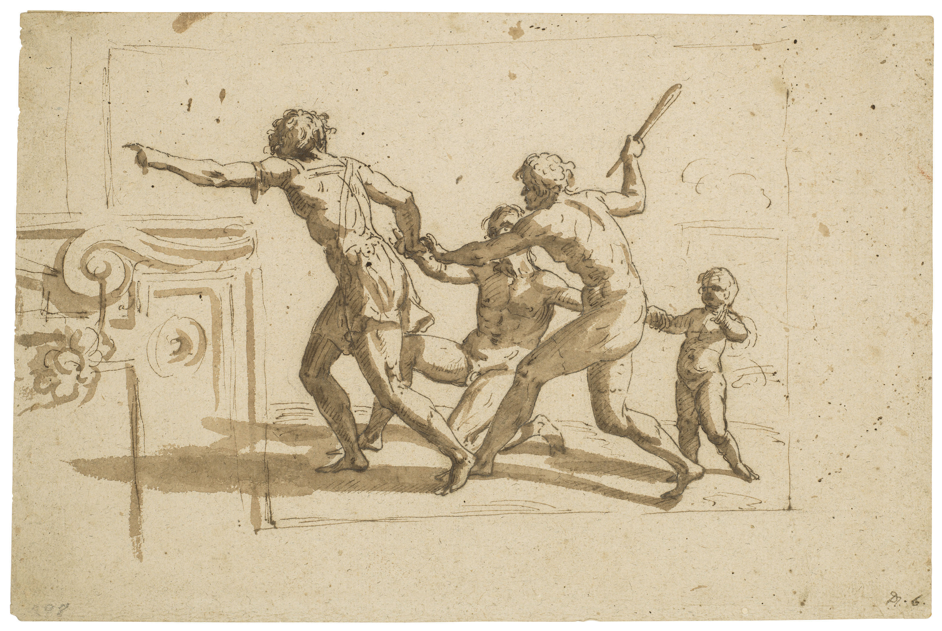 Circle of Nicolas Poussin (1594-1665), An antique scene with four figures running to the left. 8&frac12; x 12&frac34;  in (21.7 x 32.4 cm). Sold for $3,750 on 31 January 2019 at Christie&rsquo;s in New York