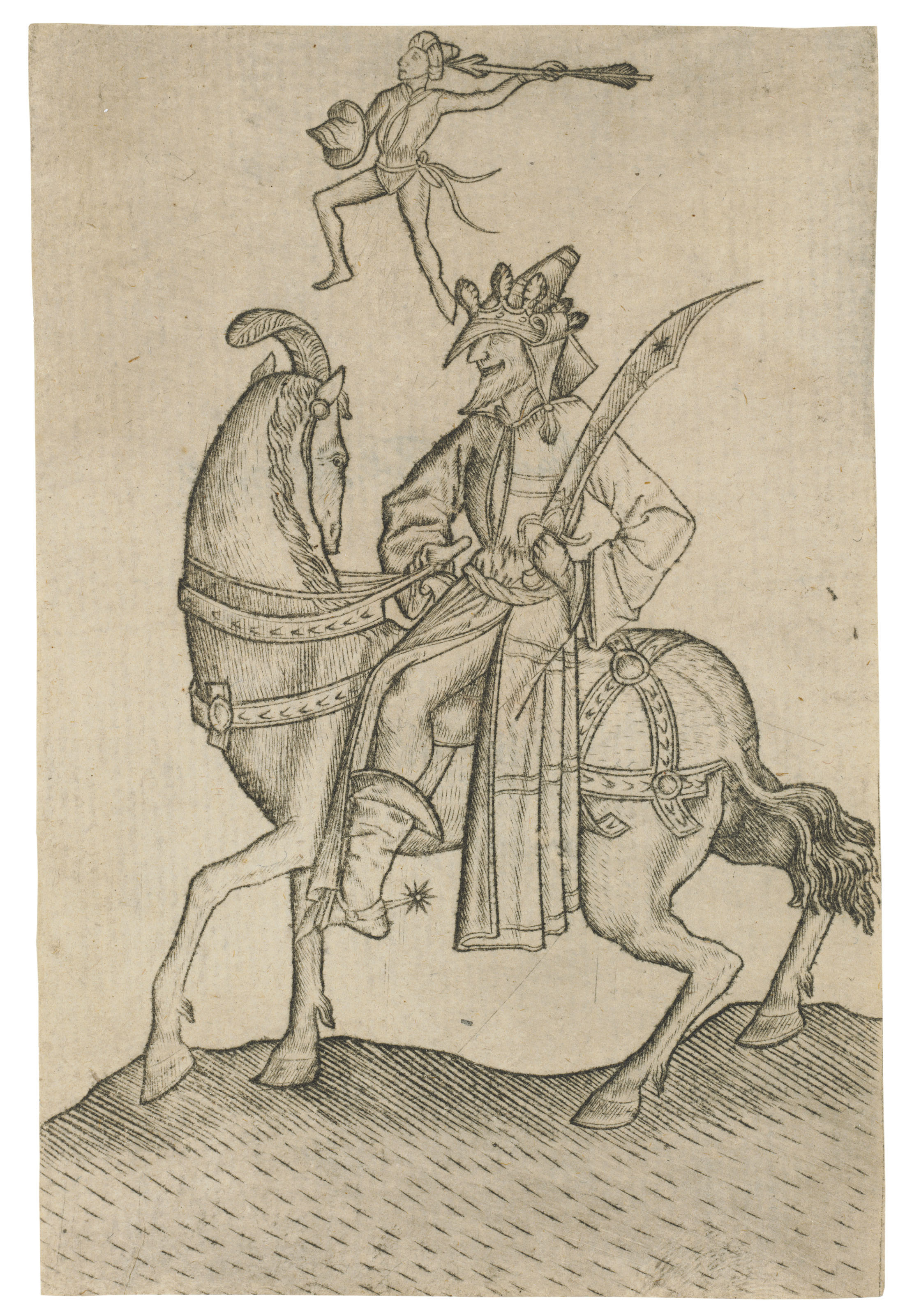 Israhel van Meckenem (1440-1503) After the Master E.S. (active circa 1450-67), The King of Men, from: The Large Deck of Playing Cards. Sheet 122 x 81  mm. Sold for $56,250&nbsp;on 29 January 2019 at Christie&rsquo;s in New York