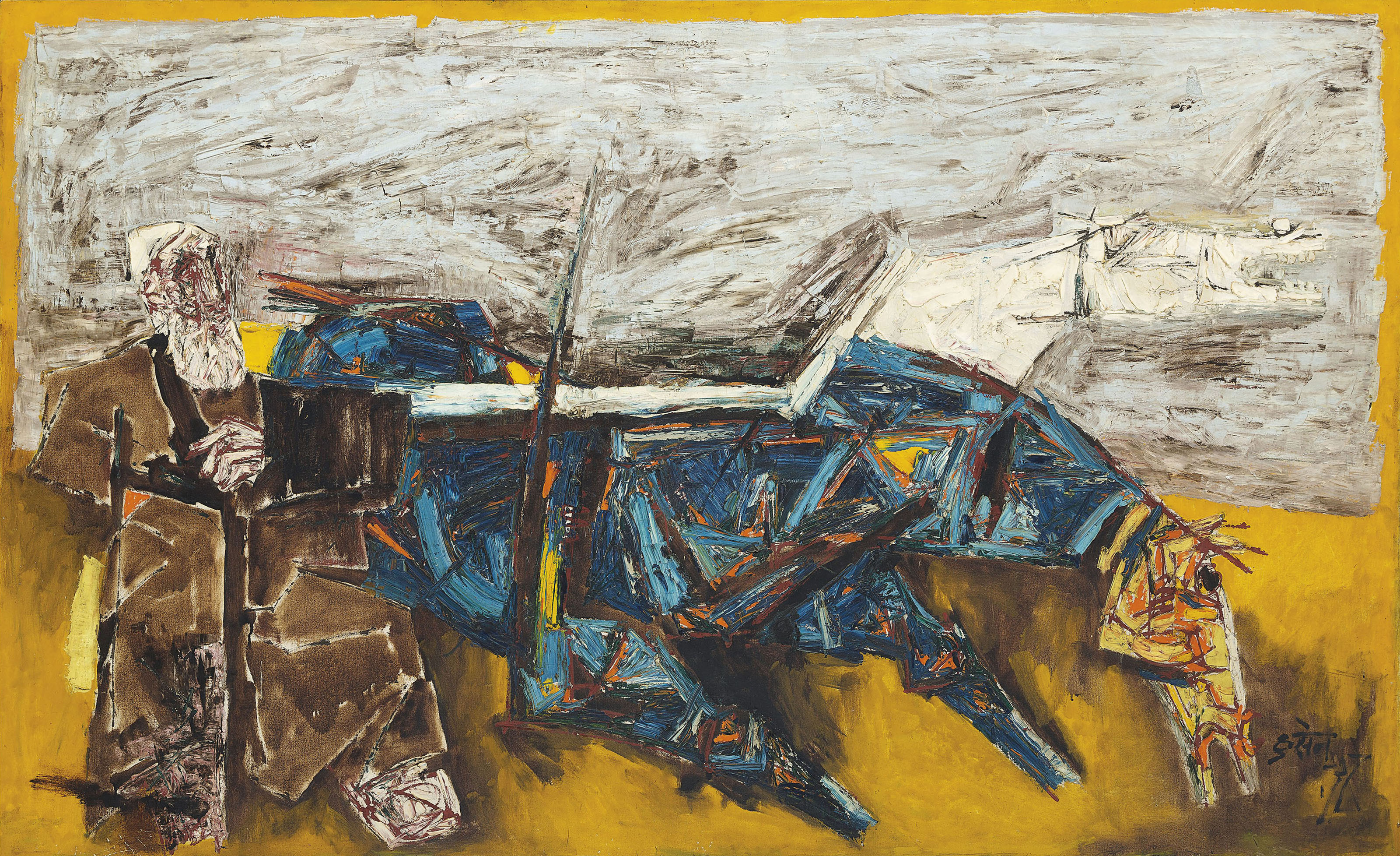 Maqbool Fida Husain (1913-2011), Untitled (Horses), painted circa early 1960s. 50 x 81  in (127 x 205.7  cm). Sold for $1,035,000 on 20 March 2019 at Christie&rsquo;s in New York