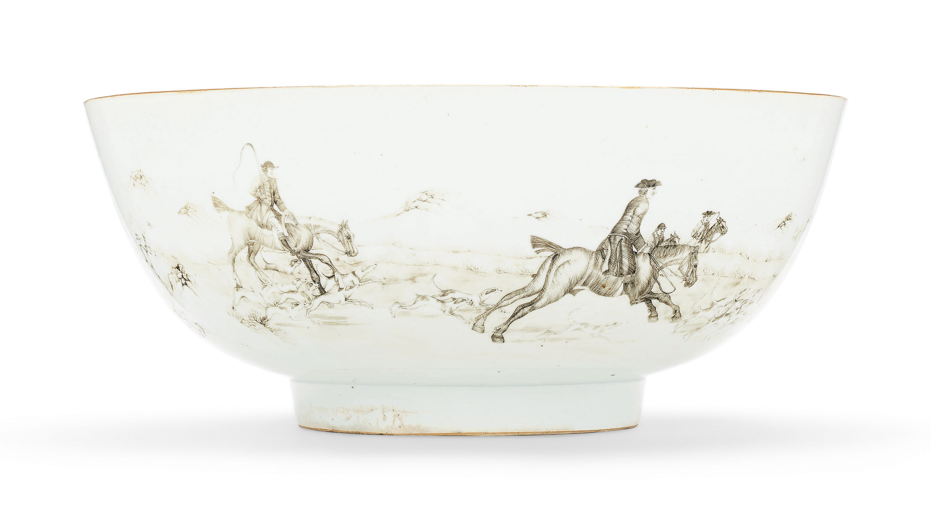 A LARGE GRISAILLE HUNTING BOWL , QIANLONG PERIOD, CIRCA 1750 Christie's