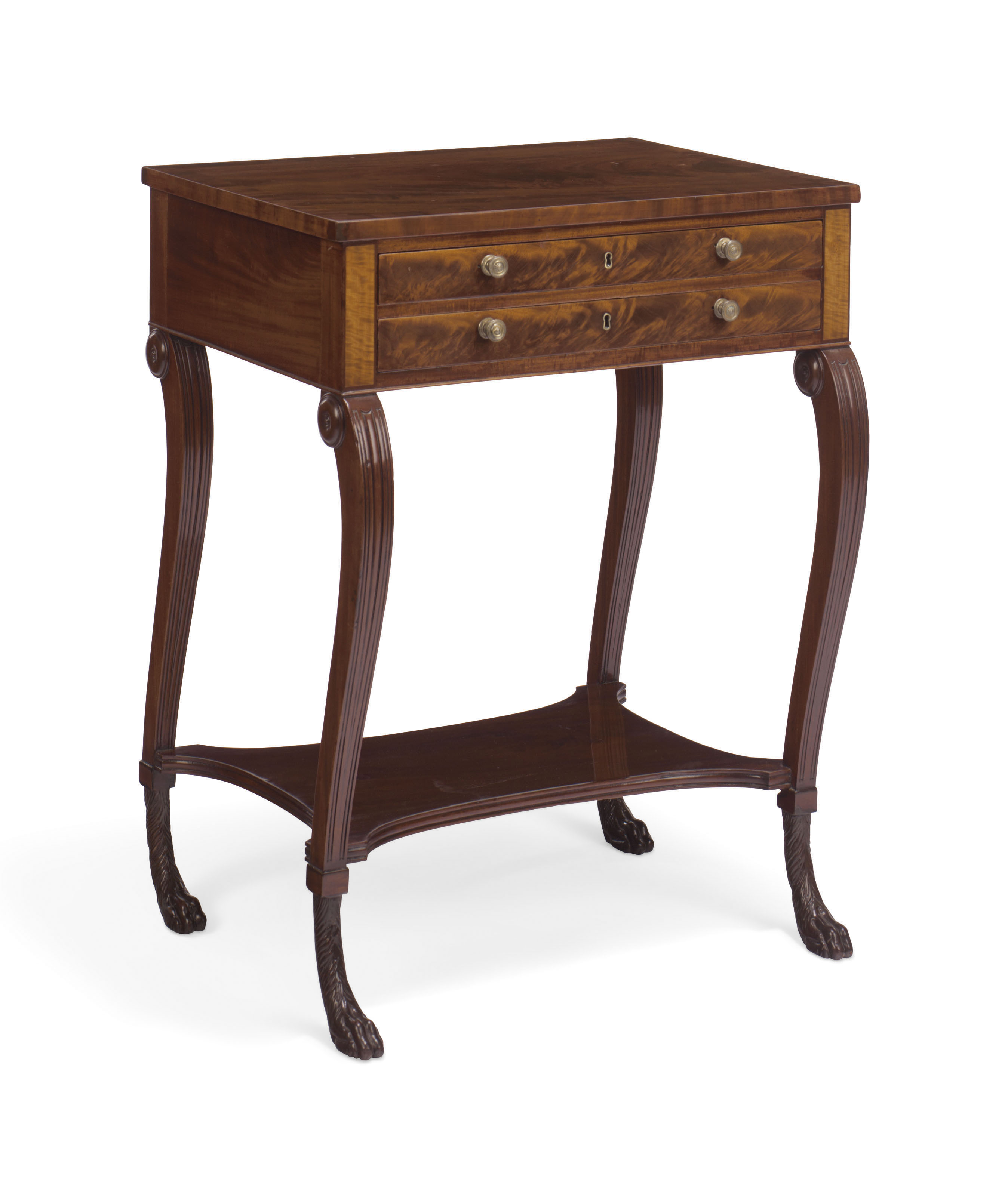 A Federal Satinwood And Mahogany Veneered Writing Table