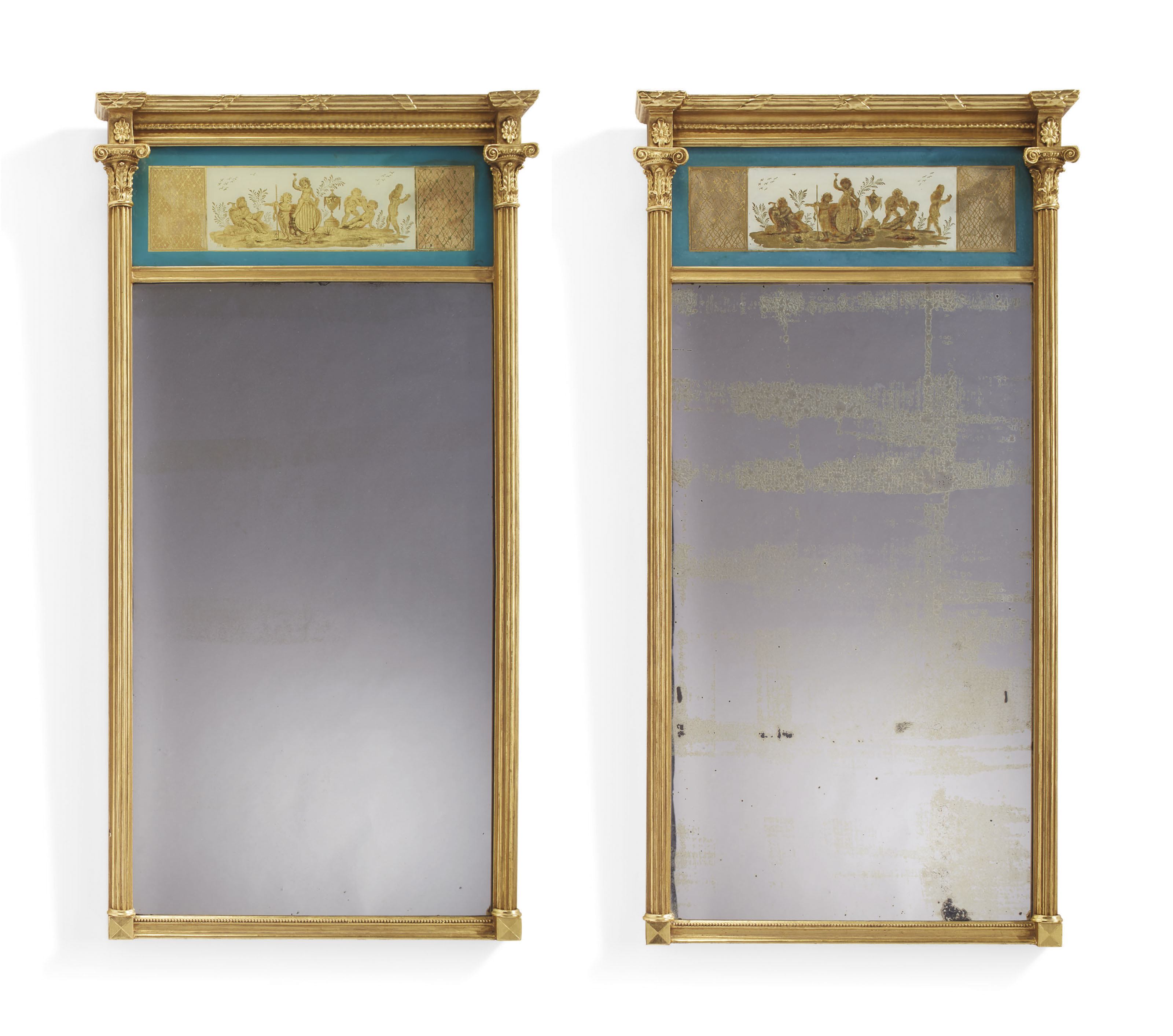 A Pair Of Federal Gilt And Eglomise Pier Mirrors American