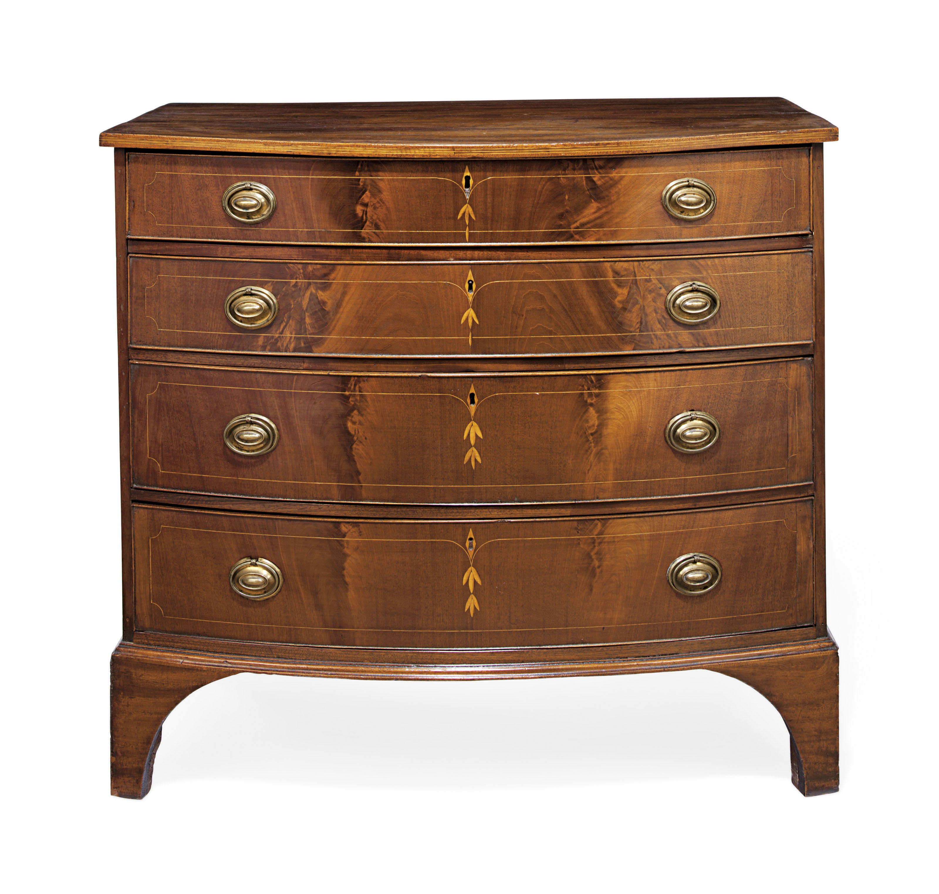 A FEDERAL INLAID MAHOGANY BOWFRONT CHESTOFDRAWERS , ATTRIBUTED TO ABIEL WHITE (17661844
