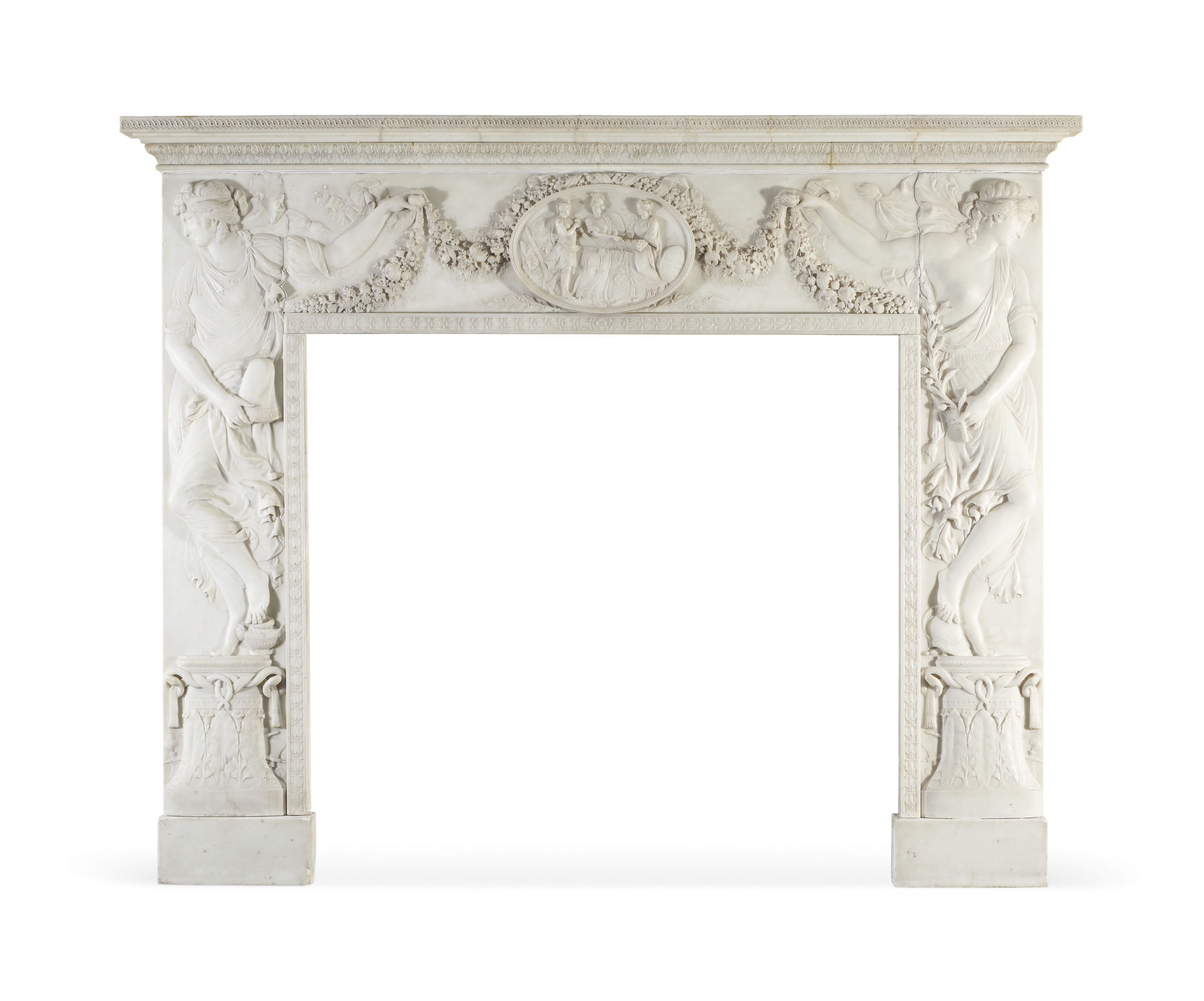 A Neoclassical Sculpted White Marble Fireplace Surround English