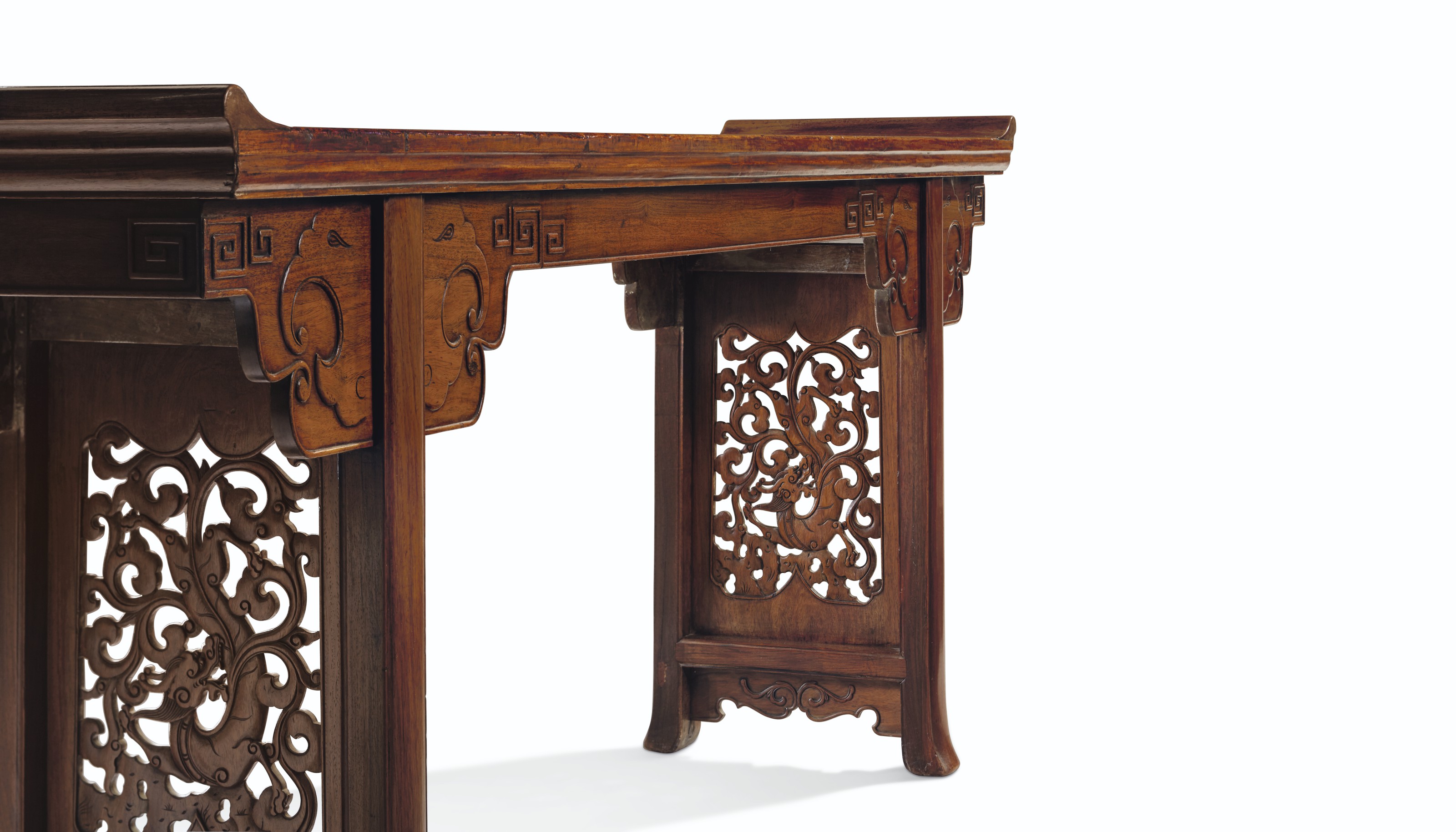 A RARE MASSIVE DEMOUNTABLE HUANGHUALI TRESTLE-LEG TABLE, QIAOTOU'AN ...