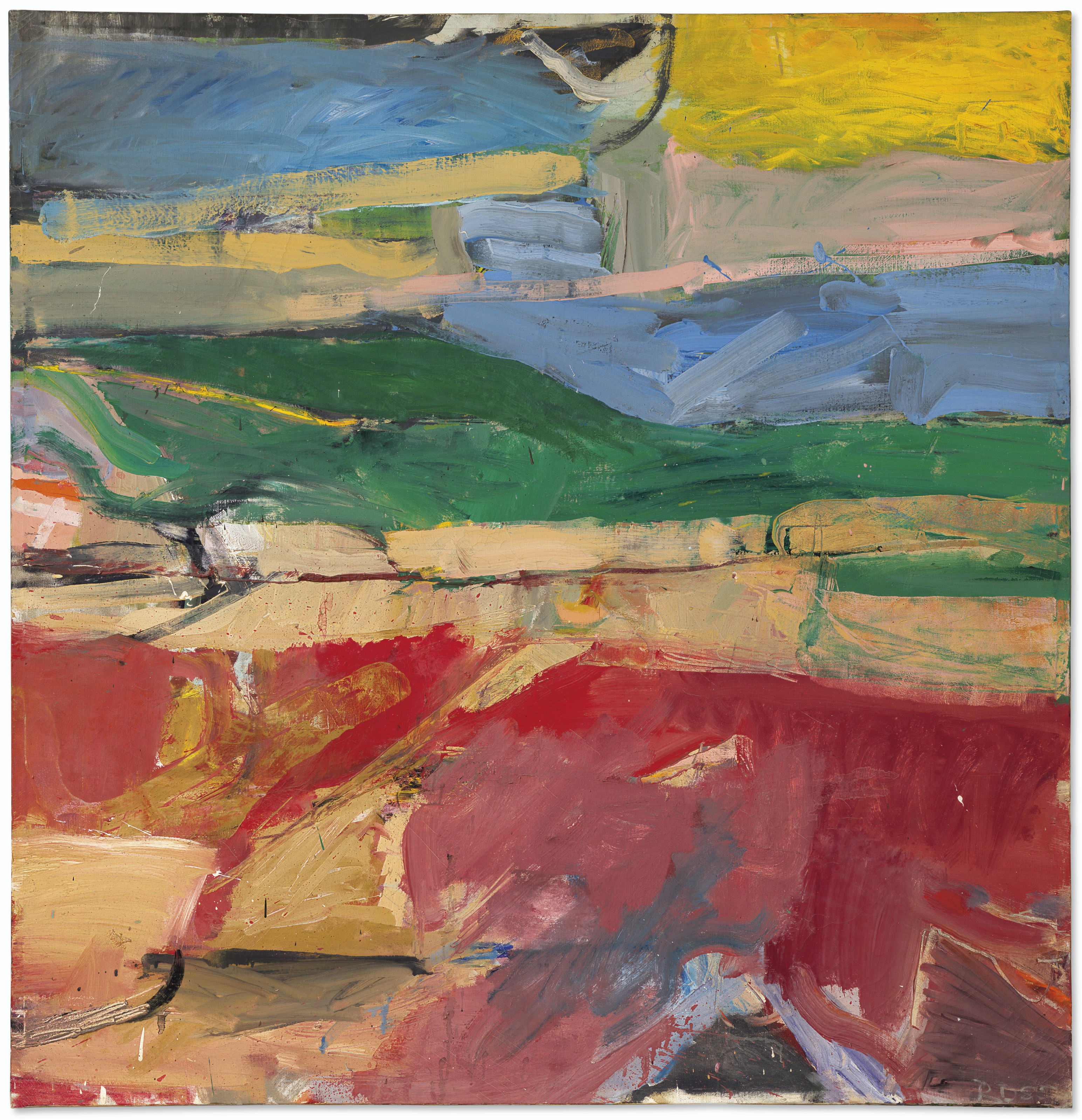 Richard Diebenkorn (1922-1993), Berkeley #32, 1955. Oil on canvas. 59 x 57  in (149.9 x 144.8  cm). Estimate: $6,000,000-8,000,000. Offered in Post-War and Contemporary Art Evening Sale on 15 May 2019 at Christie&rsquo;s in New York