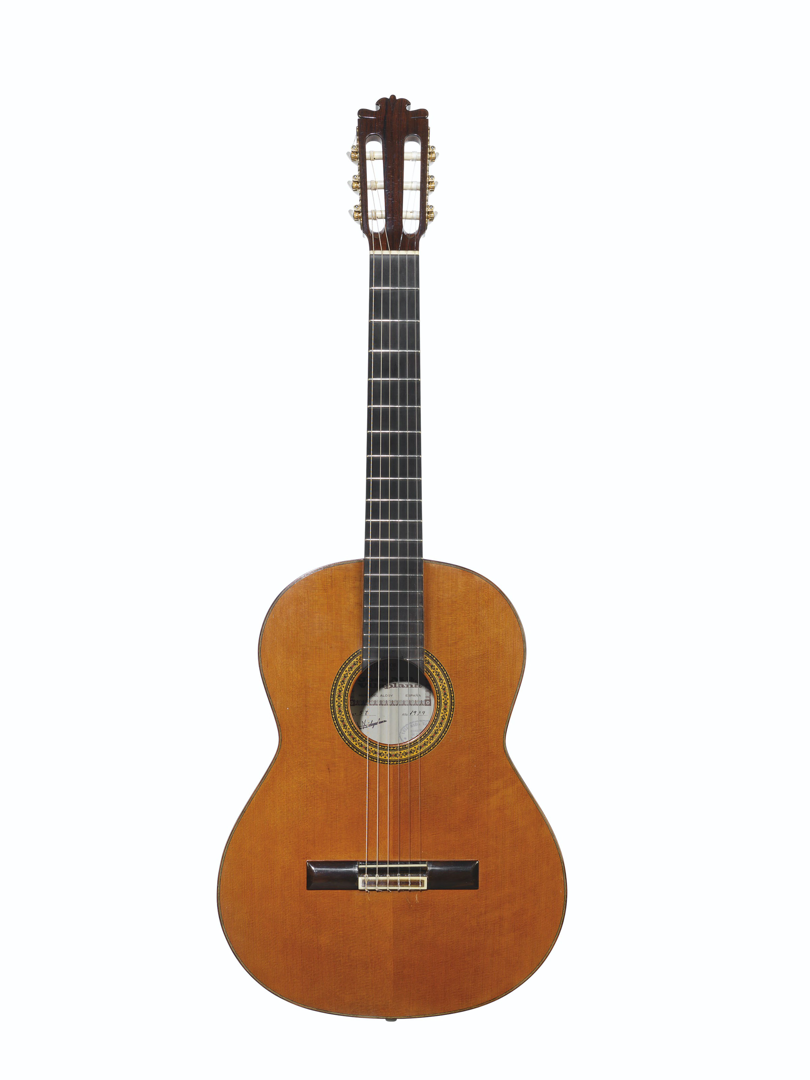 Jose Ma. Vilaplana, Muro del Alcoy, 1979, an acoustic guitar. Length of back 19⅝  in (49.7  cm). Estimate: $2,500-3,500. Offered in The David Gilmour Guitar Collection on 20 June 2019 at Christie&rsquo;s in New York