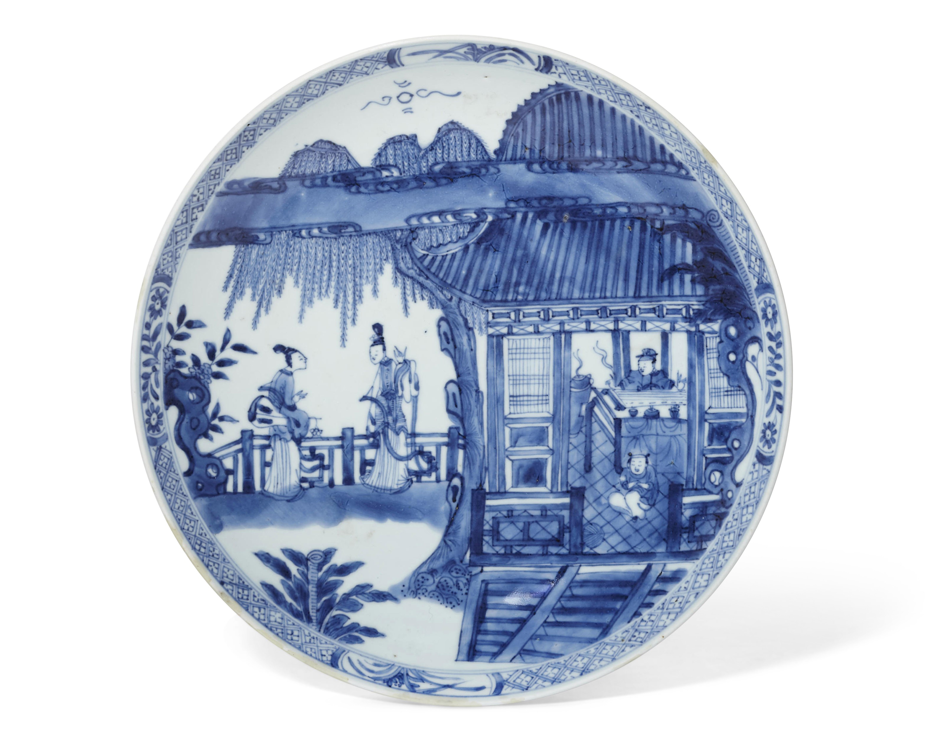 ※中国古美術/青花四仙人図瓶/ (底款:大清康熈年製) An inscribed blue and white quadrangular vase, Mark and