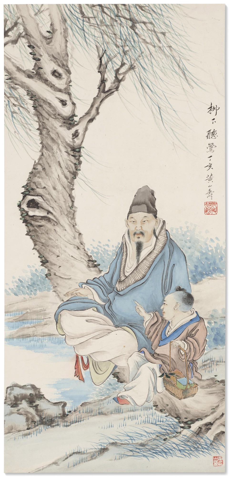 公式通販サイトセール Sing Warblers the to Listening 柳下听莺设色纸本立轴, 清黄山寿（传） under Christie's  | Willow a 短歌、俳句