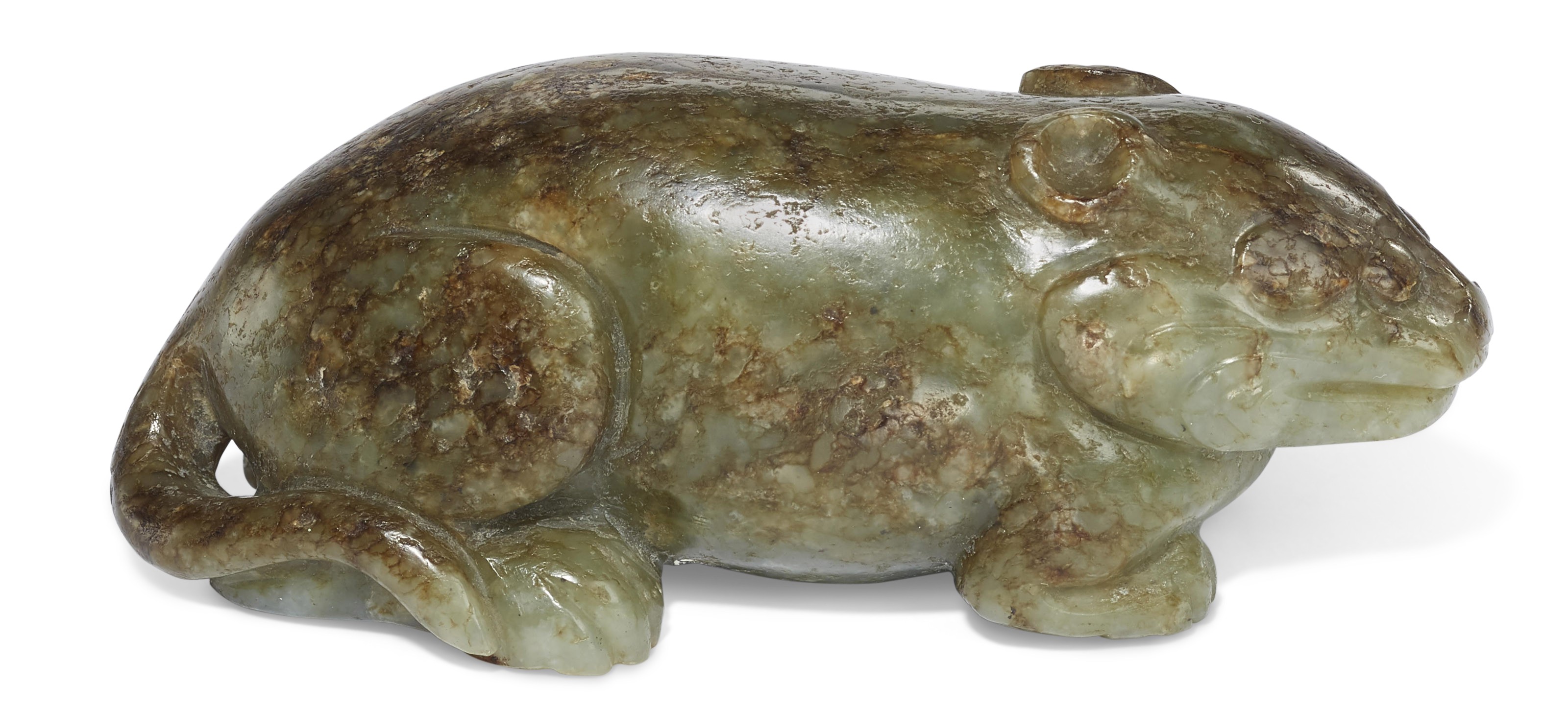 A MOTTLED GREY AND BROWN FIGURE OF A RAT, MING-QING DYNASTY (1368-1911 ...