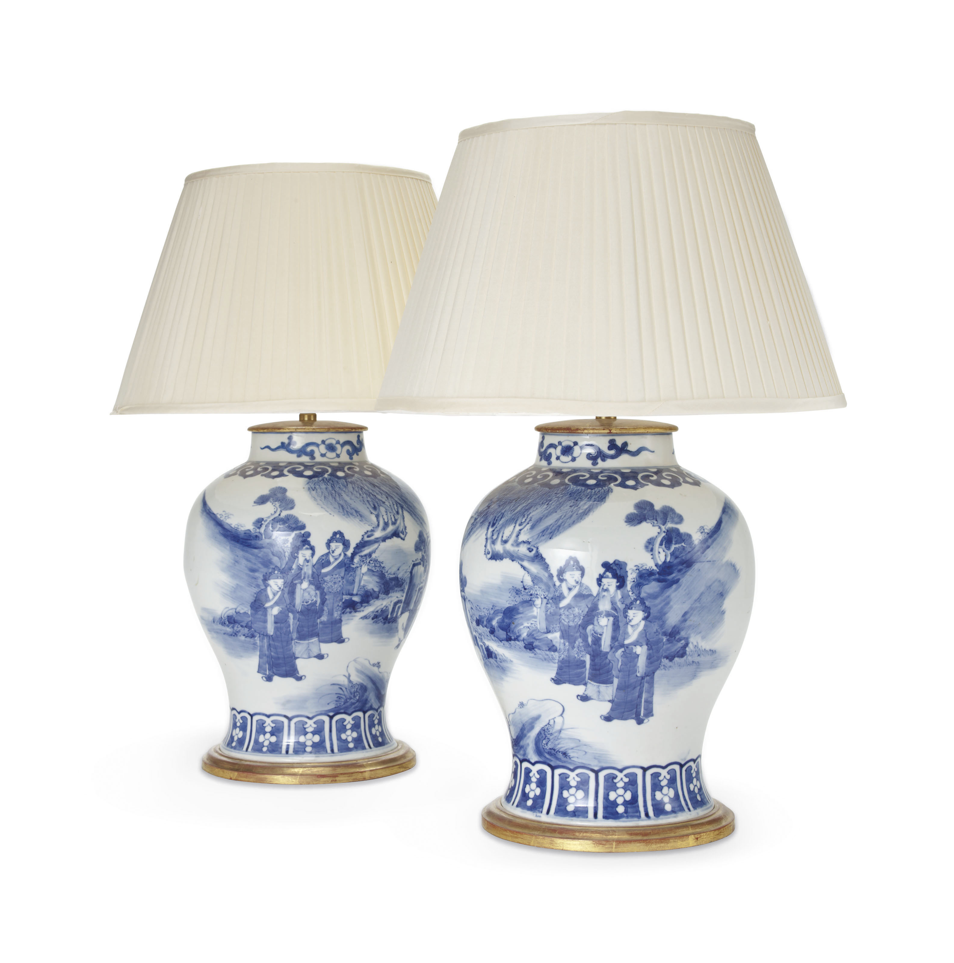 A Pair Of Chinese Blue And White Baluster Vases Mounted As Lamps