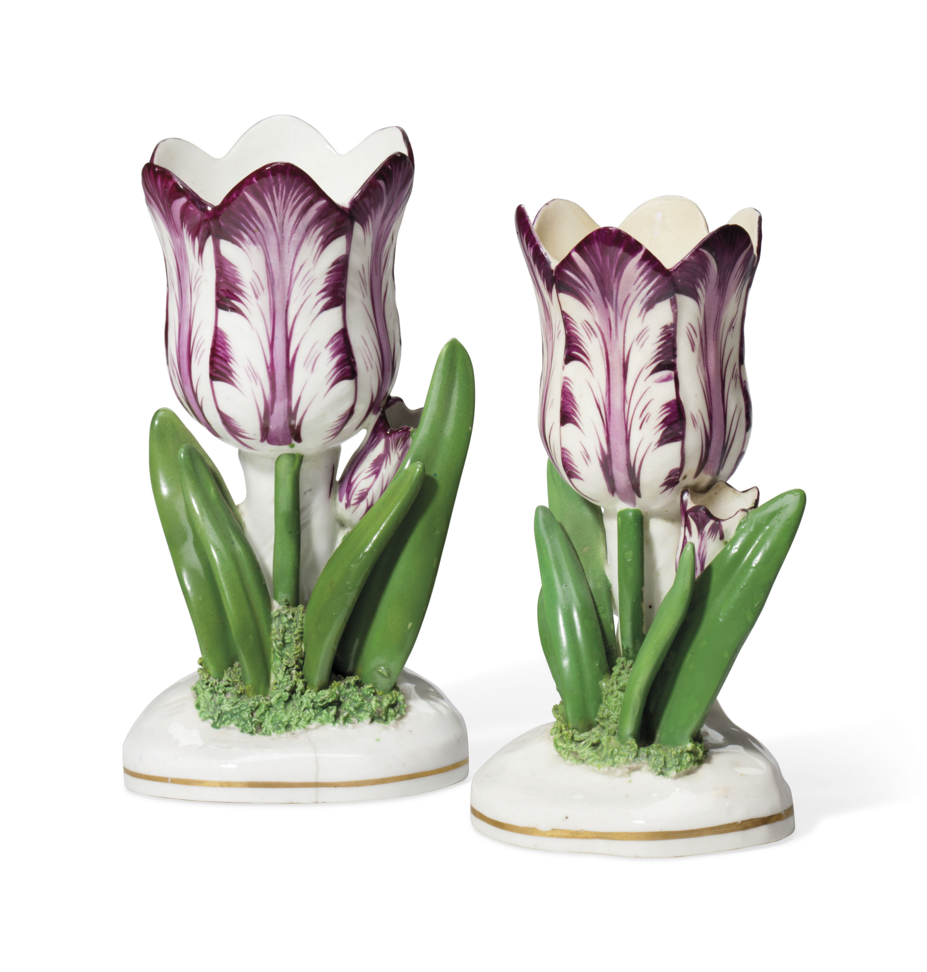 TWO STAFFORDSHIRE PORCELAIN TULIP VASES , FIRST HALF 19TH CENTURY