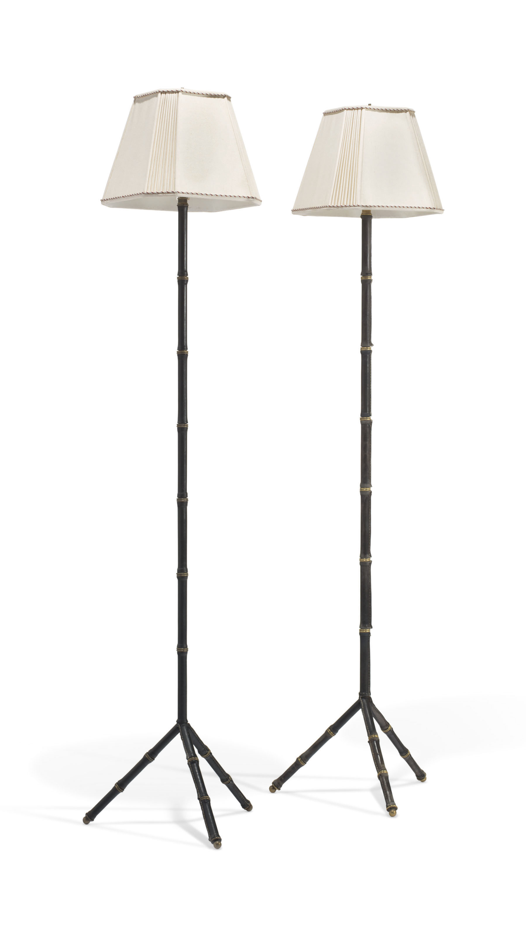 JACQUES (19001984) , A PAIR OF TRIPOD 'BAMBOO' FLOOR LAMPS