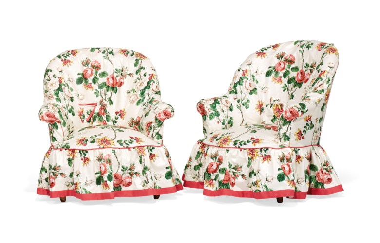 A pair of french button-tufted bergeres, Modern. Estimate $1,000-1,500. This lot is offered in Little Cassiobury The Collection of Susan Lyall on 16 January 2019 at Christie’s in New York