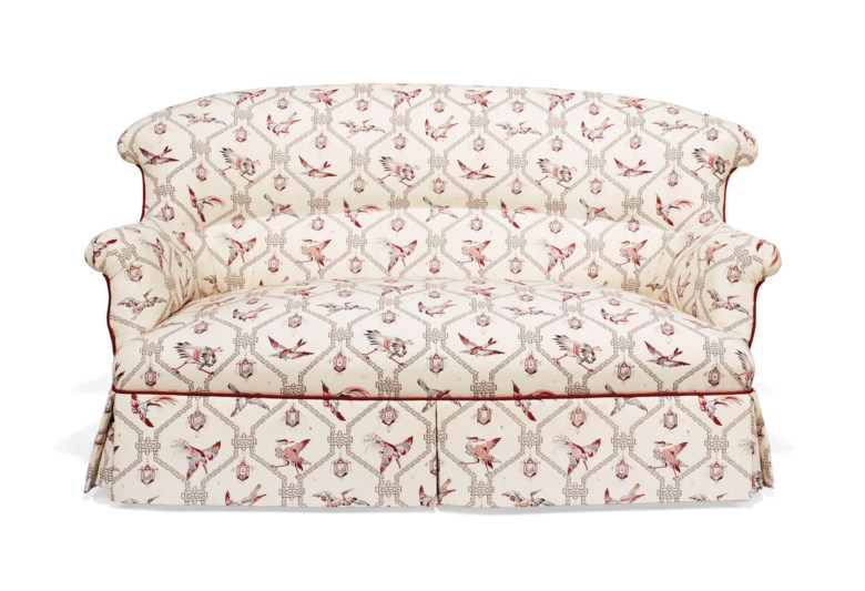 And afterwards, reimagined with a modern bird-print fabric. A Victorian upholstered two-seat sofa, 19th century. 60  in (152.4  cm) wide. Estimate $1,000-1,500. This lot is offered in Little Cassiobury The Collection of Susan Lyall on 16 January 2019 at Christie’s in New York