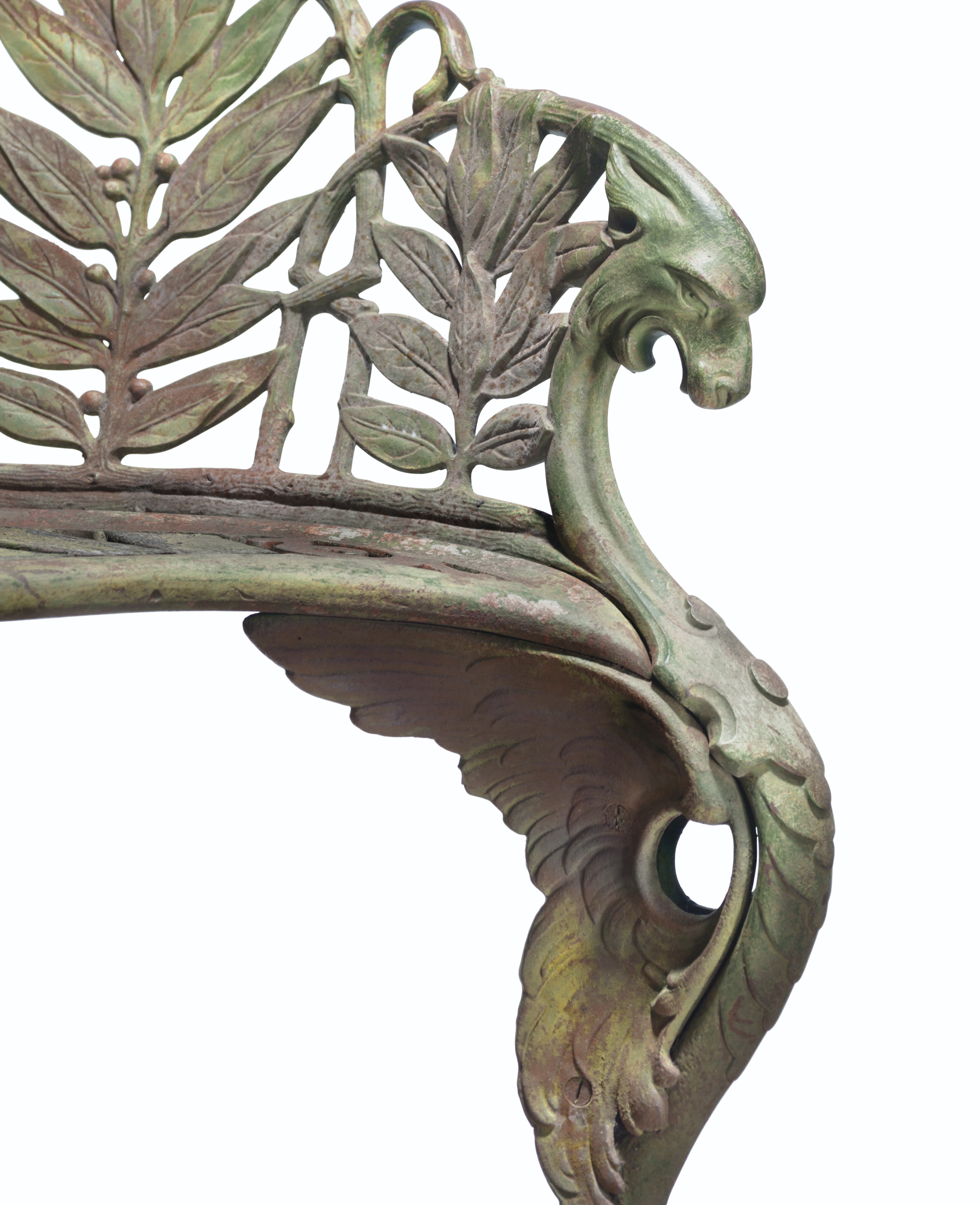 A VICTORIAN CAST-IRON 'LAUREL' PATTERN GARDEN BENCH , BY 