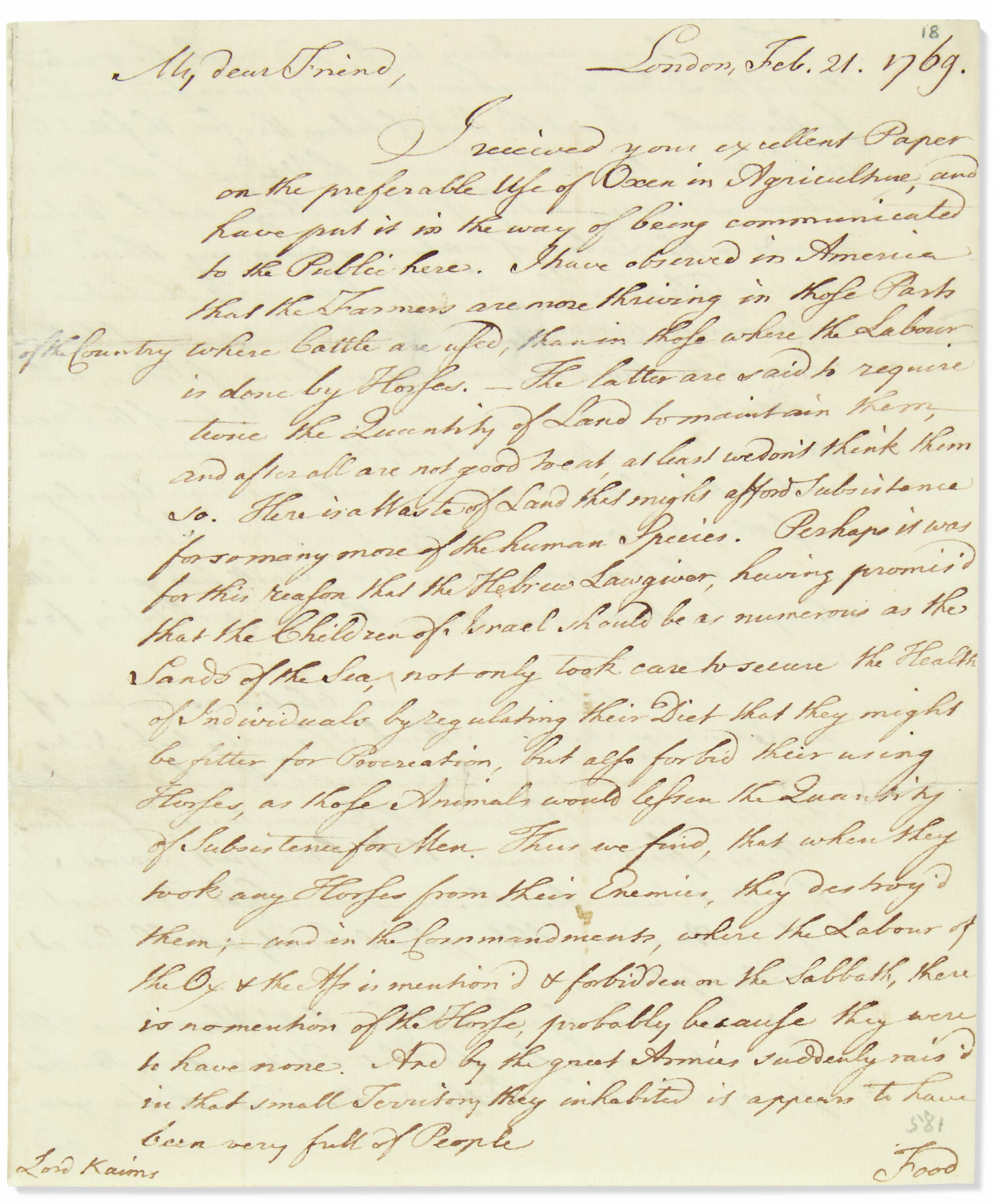Franklin, Benjamin (1706-1790). Autograph letter signed (&lsquo;B. Franklin&rsquo;) to Henry Home, Lord Kames, London, 21 February 1769.&nbsp;Franklin foresees American Independence: &lsquo;Things daily wear a worse Aspect, and tend more and more to a Breach and final Separation&rsquo;. Estimate: $20,000-30,000. This lot is offered in Fine Printed Books &amp; Manuscripts Including Americana on 12 June 2019 at Christie&rsquo;s in New York
