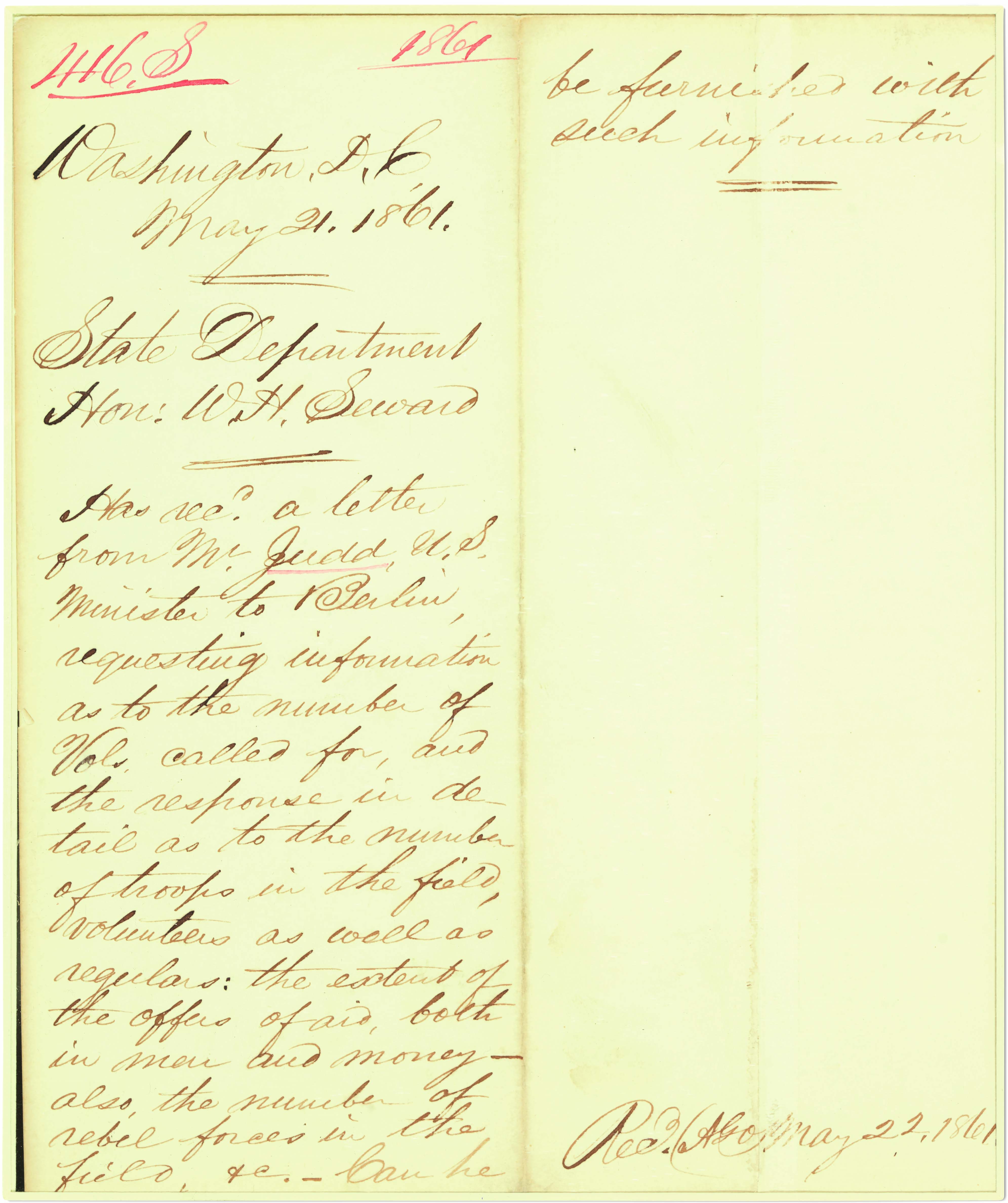 SEWARD, William (1801 - 1872). Letter signed (“William H. Seward”) as ...